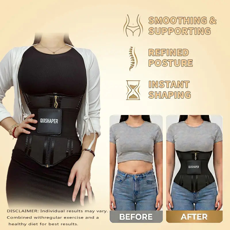 QUISHAPER Breathable Waist Trainer Belt Cincher Trimmer Tummy Control Body Shaper Women and Men for Corset Sport Workout Postpartum Belly Band Gym Beauty Shapewear Girdle Zipper Hooks Womenswear