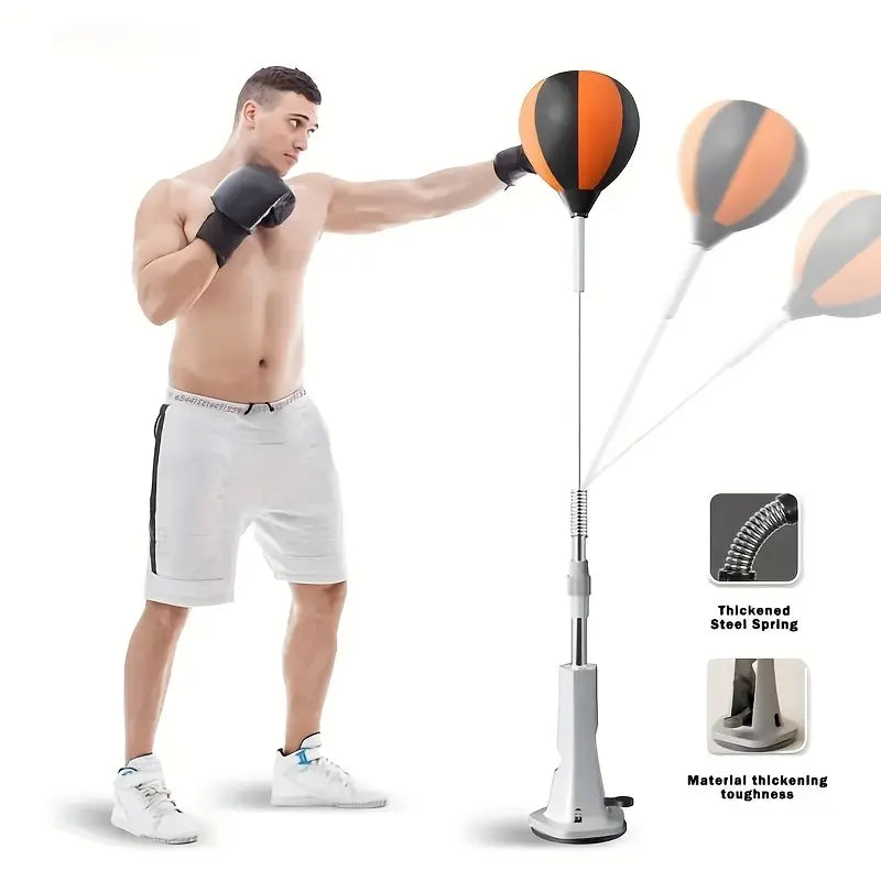 Adjustable 55-66 Inch Boxing Reflex Ball with Suction Cup Base Height Adjustable Punch Bag Trainer Fast Rebound Steel Spring for Home Gym Hand Eye Coordination Training Boxing Training Equipment