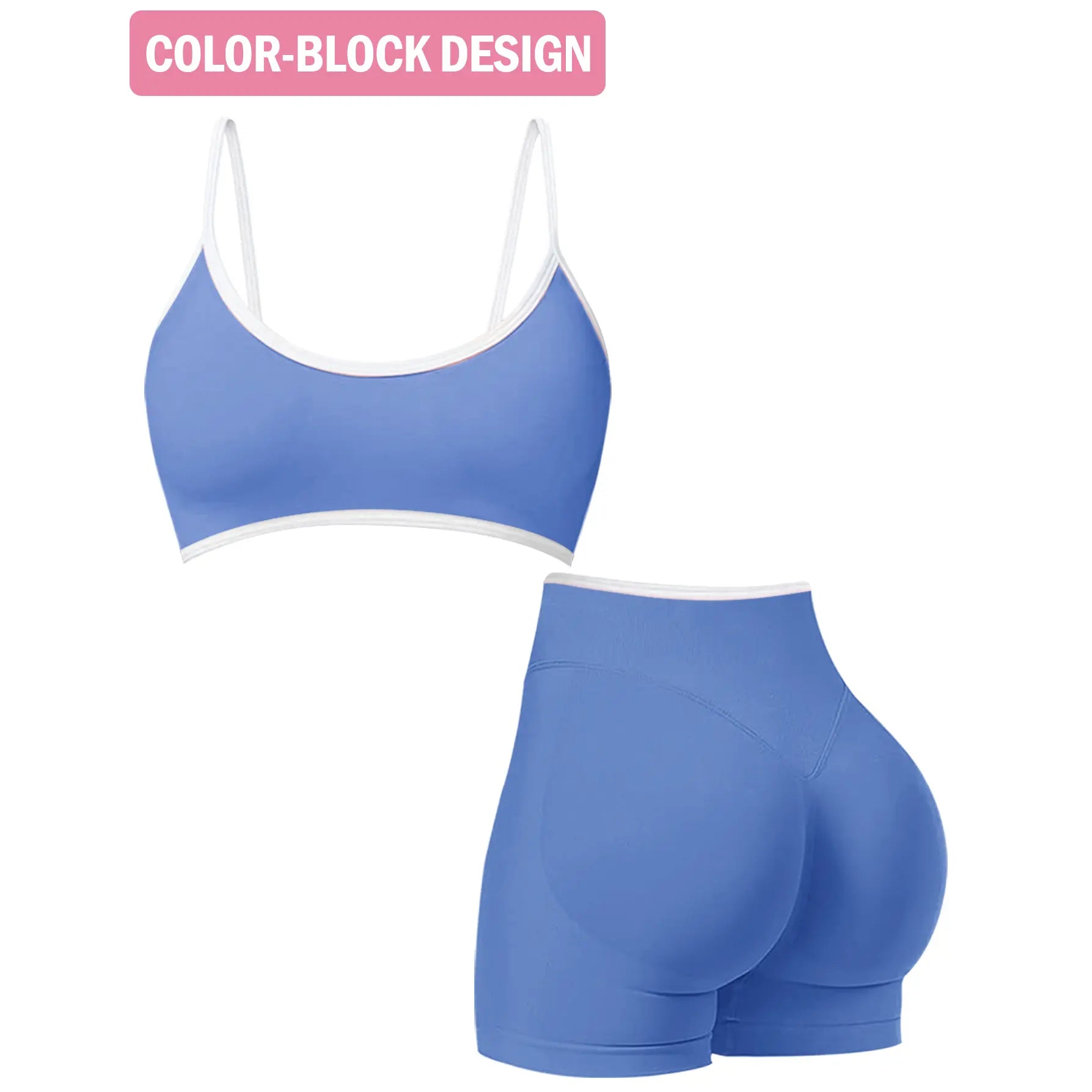 Jetjoy 2 Pieces Workout Sets for Women, Leopard Womens 2 Piece Workout Sets Seamless Color Block Spaghetti Straps Sports Bra Scrunch Butt Lifting High Waist Shorts Gym Set Tracksuit