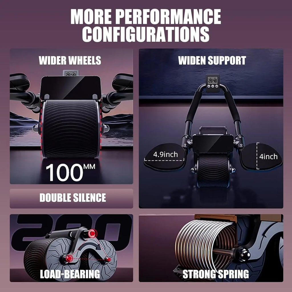 Ab Roller Wheel with Elbow Support - Automatic Rebound Abdominal Muscle Trainer, Tummy Exercise Equipment for Home Gym, Unisex Core & Full Body Workout Gear, Ideal Gift for Gym Lovers Fitness Digital Timer