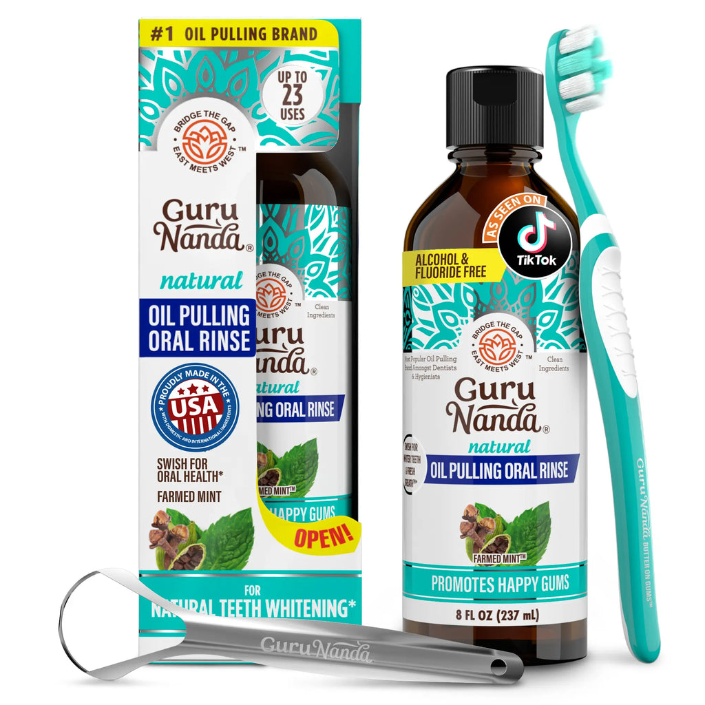 Gurunanda Cocomint Oil Pulling Mouthwash with 7 Essential Oils & 3 Vitamins, Promotes Fresh Breath & Happy Gums, Alcohol-Free, 8 Fl Oz