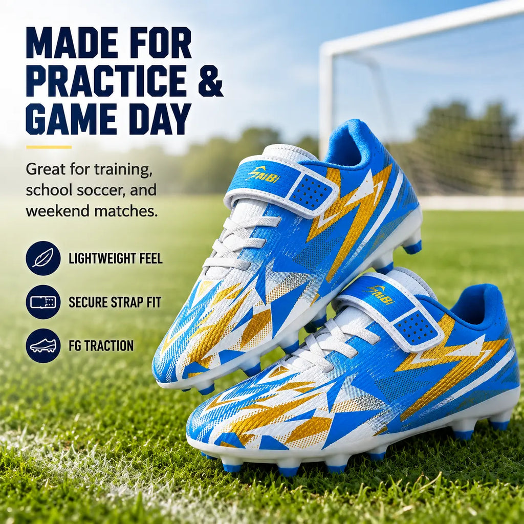 Kids Soccer Cleats for Boys Girls, High Turf Football Boot Youth Outdoor Soccer Shoes, Durable TPU Cleats Firm Ground Training Cleats with Secure Strap Fit for Practice and Game Day