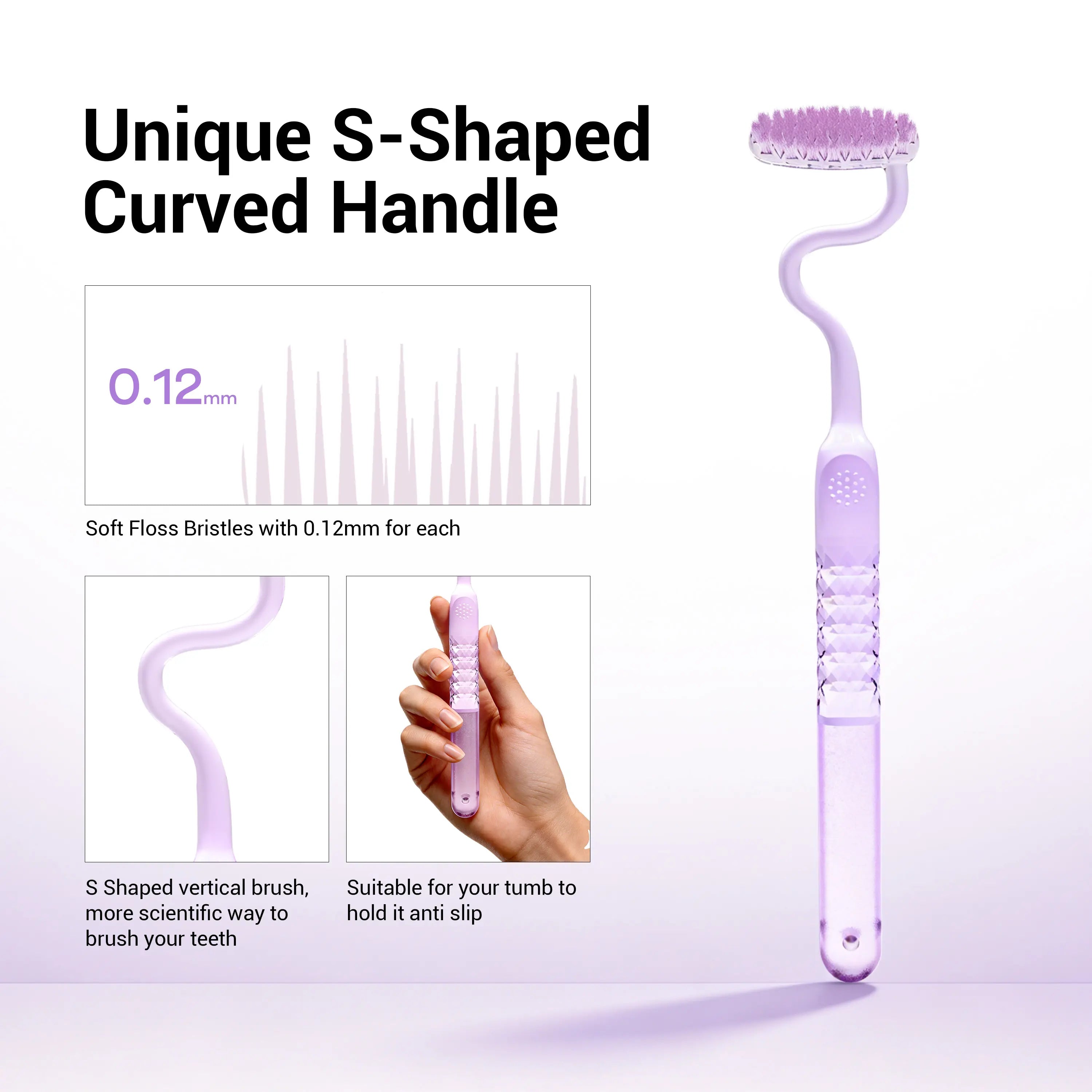 CEELIKE S-Shaped Toothbrush - Ergonomic Curved Handle, Soft Bristles for Deep Oral Cleaning, Comfortable Daily Oral Care, Non-Medical