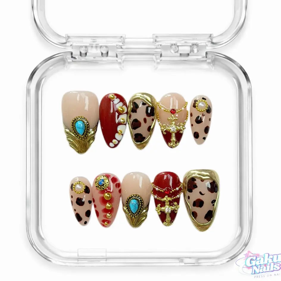Gakunails MEDIUM ALMOND Collection - 23Mm Length Handmade Press on Nails with Toolkit & Reusable Design for Eco-Friendly Beauty Sticky Tabs Debonder