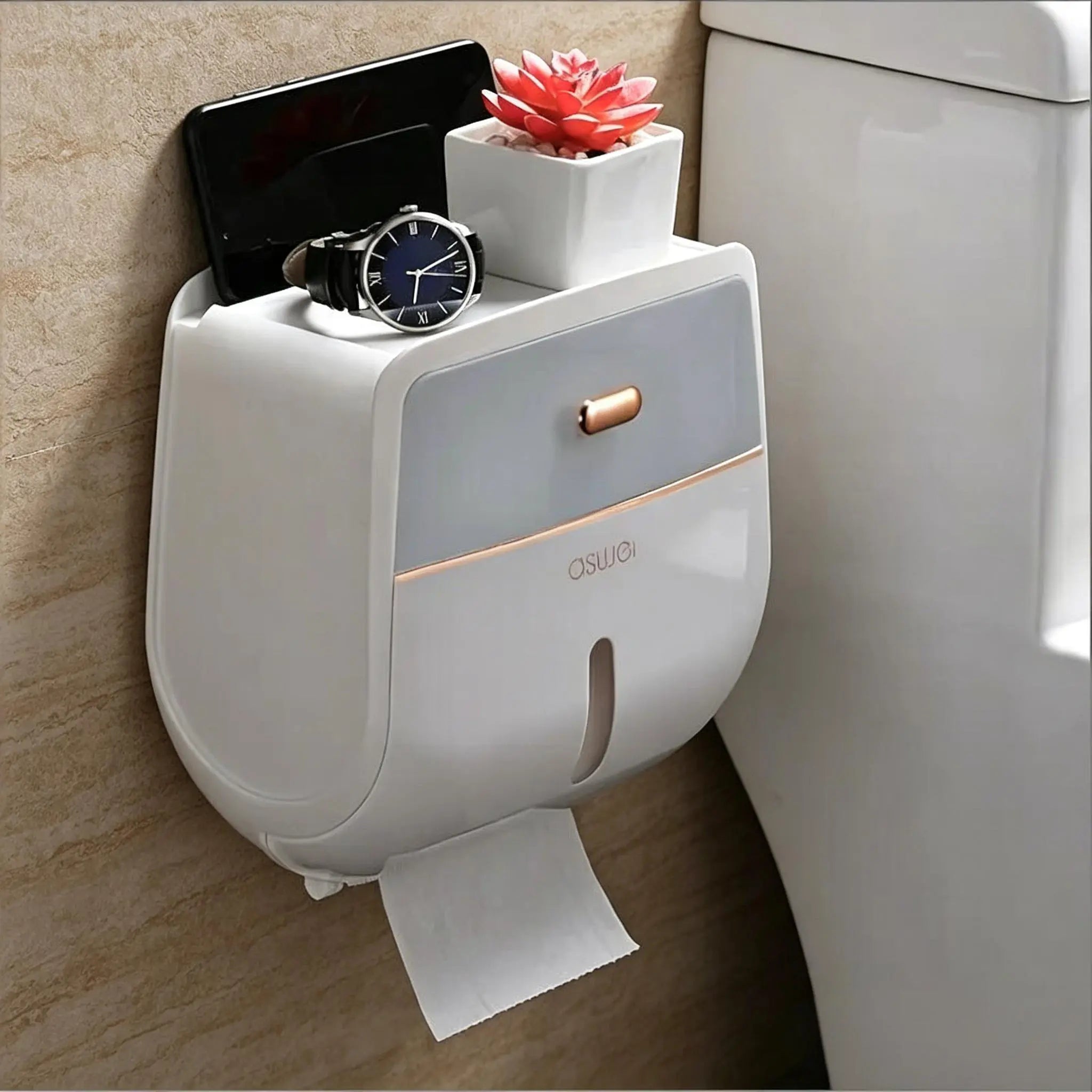 1-Piece Wall-Mounted Toilet Paper Holder, Double-Capacity Bathroom Tissue Waterproof Storage Box, Space-Saving Bathroom Organizer
