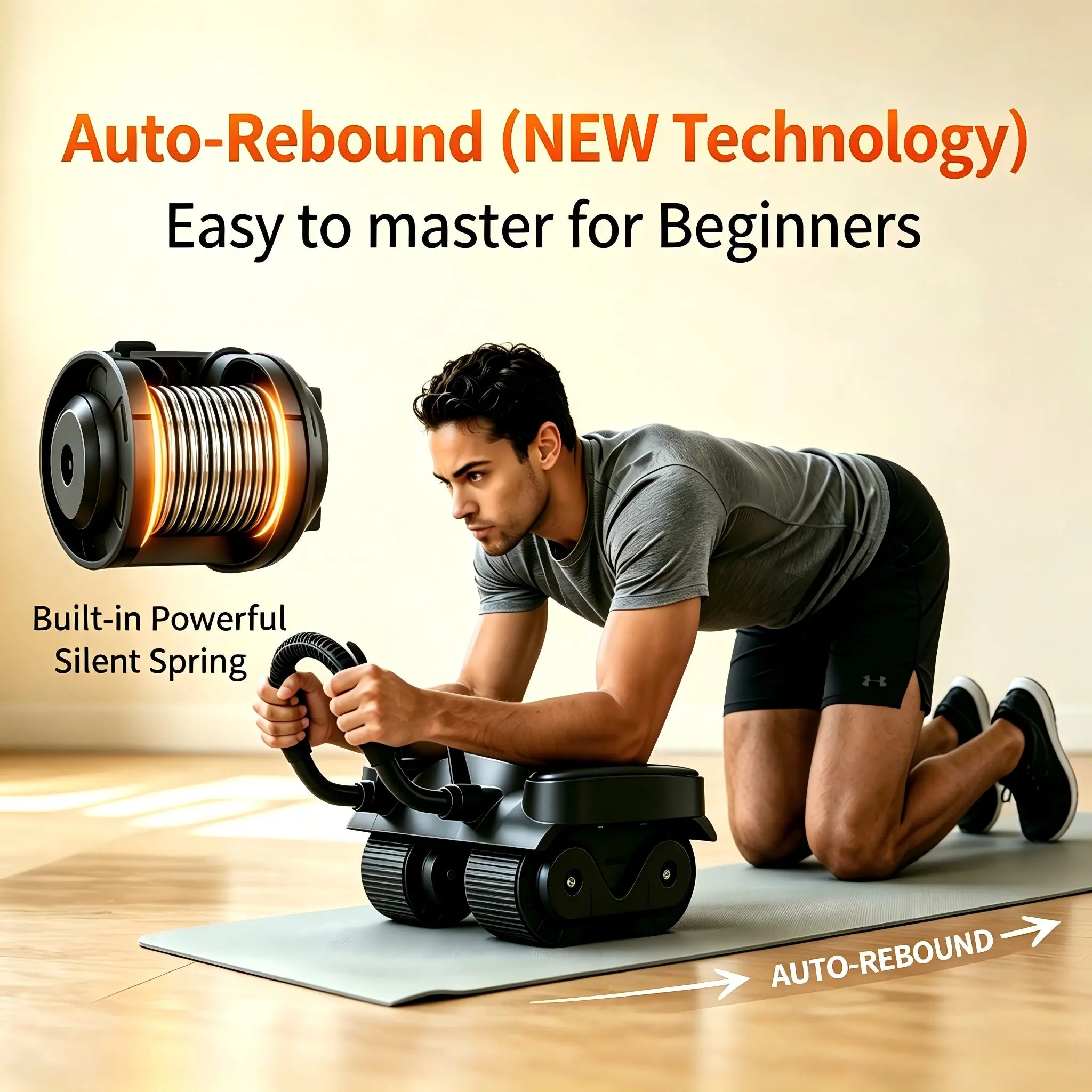 4 Wheel Auto Rebound Ab Roller with Digital Counter, Thick Elbow Pad & Phone Holder, Smooth Core、 Trainer for Home Gym Unisex Fitness Equipment Abdominal Exercise Equipment Abdominal Workout Machine Foam Roller Ab Roller Ab Roller Wheel Glutes Trainer