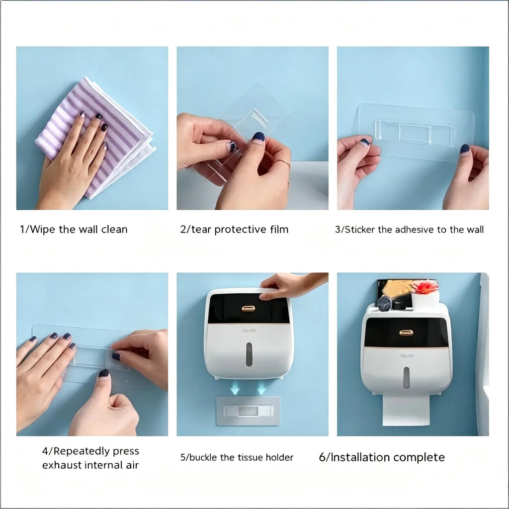 1-Piece Wall-Mounted Toilet Paper Holder, Double-Capacity Bathroom Tissue Waterproof Storage Box, Space-Saving Bathroom Organizer