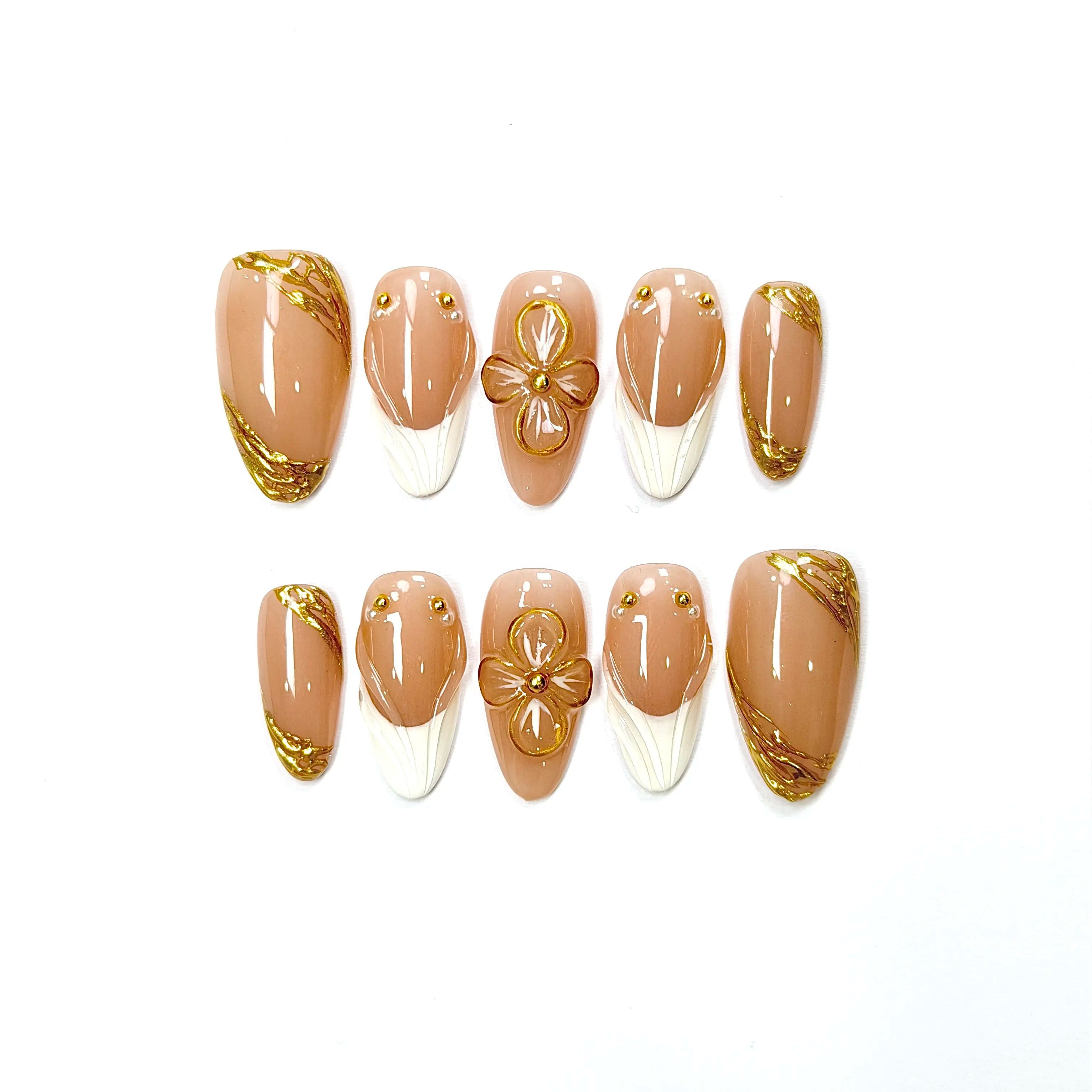 Gakunails MEDIUM ALMOND Collection - 23Mm Length Handmade Press on Nails with Toolkit & Reusable Design for Eco-Friendly Beauty Sticky Tabs Debonder