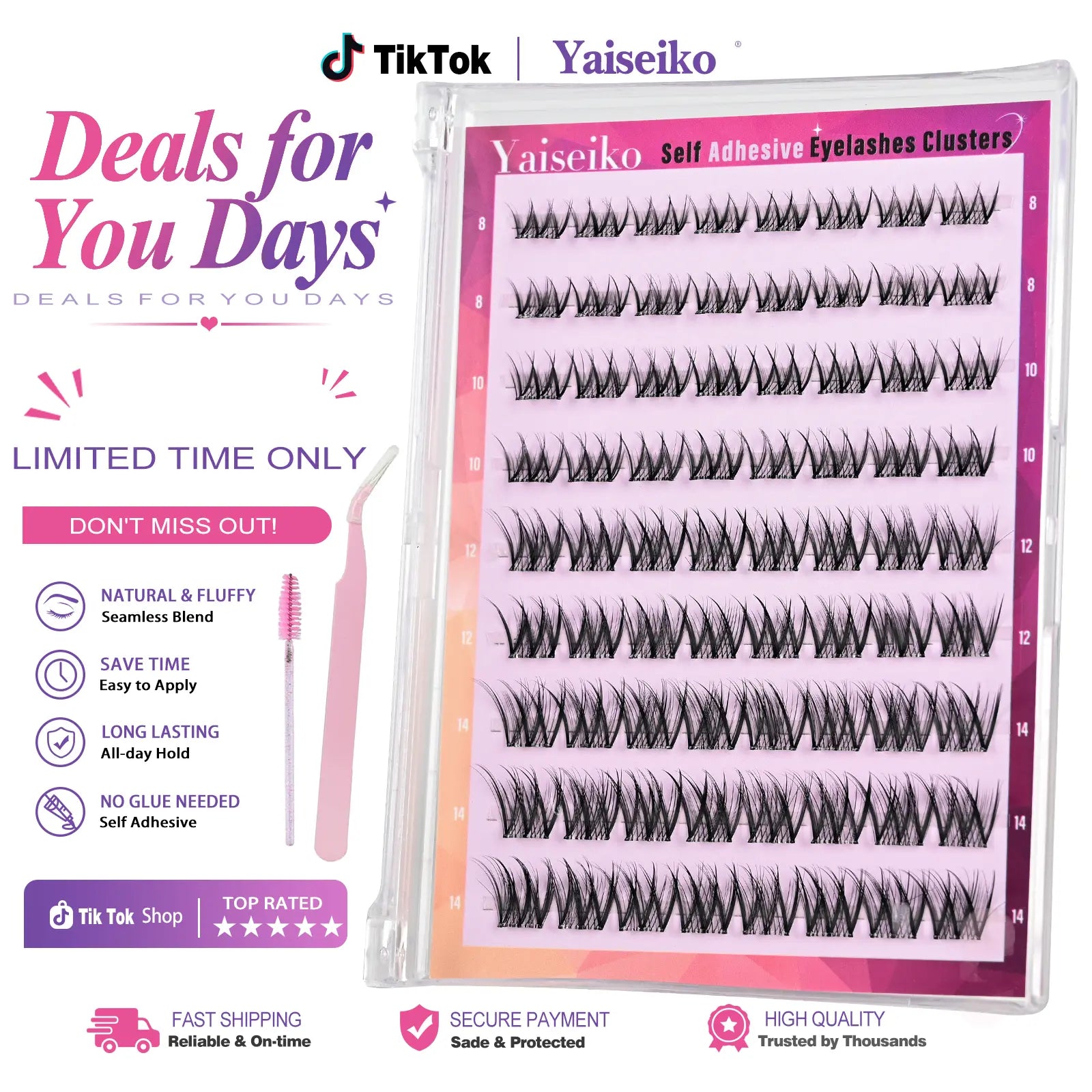 Self Adhesive Eyelashes Clusters Wispy Eyelash Extension Self Adhesive Eyelashes Reusable Press on Lashes No Glue Needed Lash Clusters 10-16Mm D Curl Individual Lashes Extensions with Tweezers