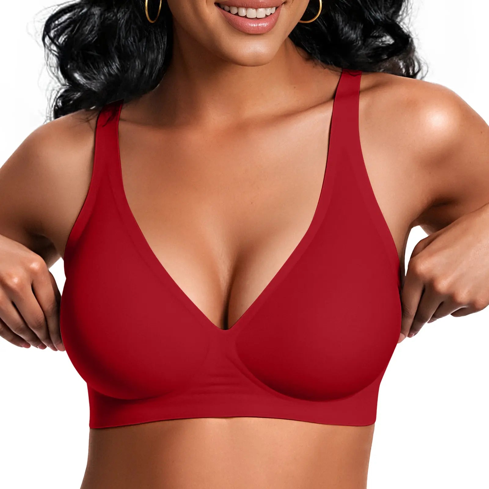 Vertvie Jelly Bra Polka Dots Deep V Seamless Bras Wireless Everyday T-Shirt Bra Plunge with Wide Straps Comfort & Sexy