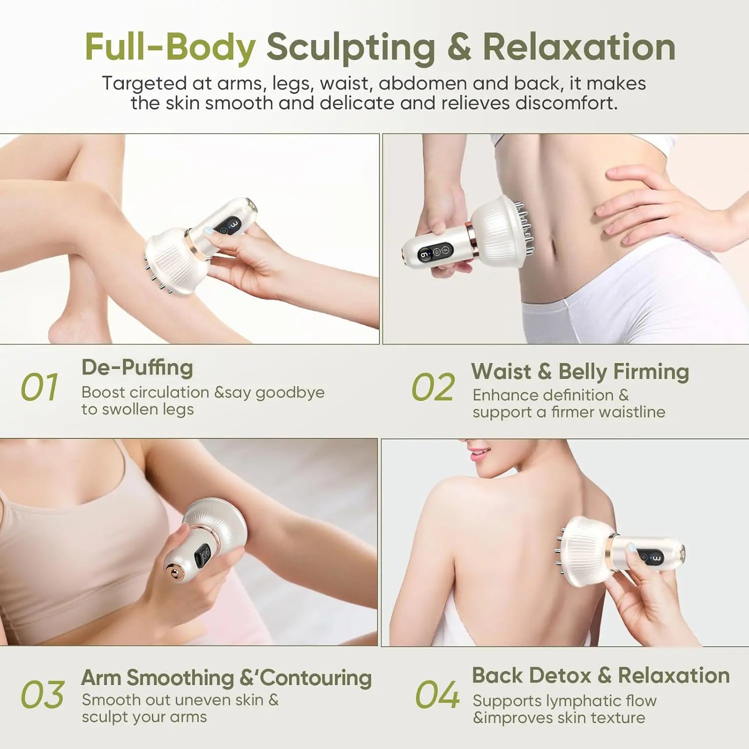 Professional Handheld Massager with Lymphatic Drainage - Rechargeable, Heat & Vibration Device for Muscle Support, Portable Full-Body Care Gift for Neck, Back, Legs