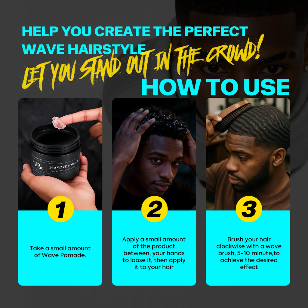 360 Wave Pomade for Men - Strong Hold Water-Based Styling for Defined Waves Non-Greasy Finish, 150G