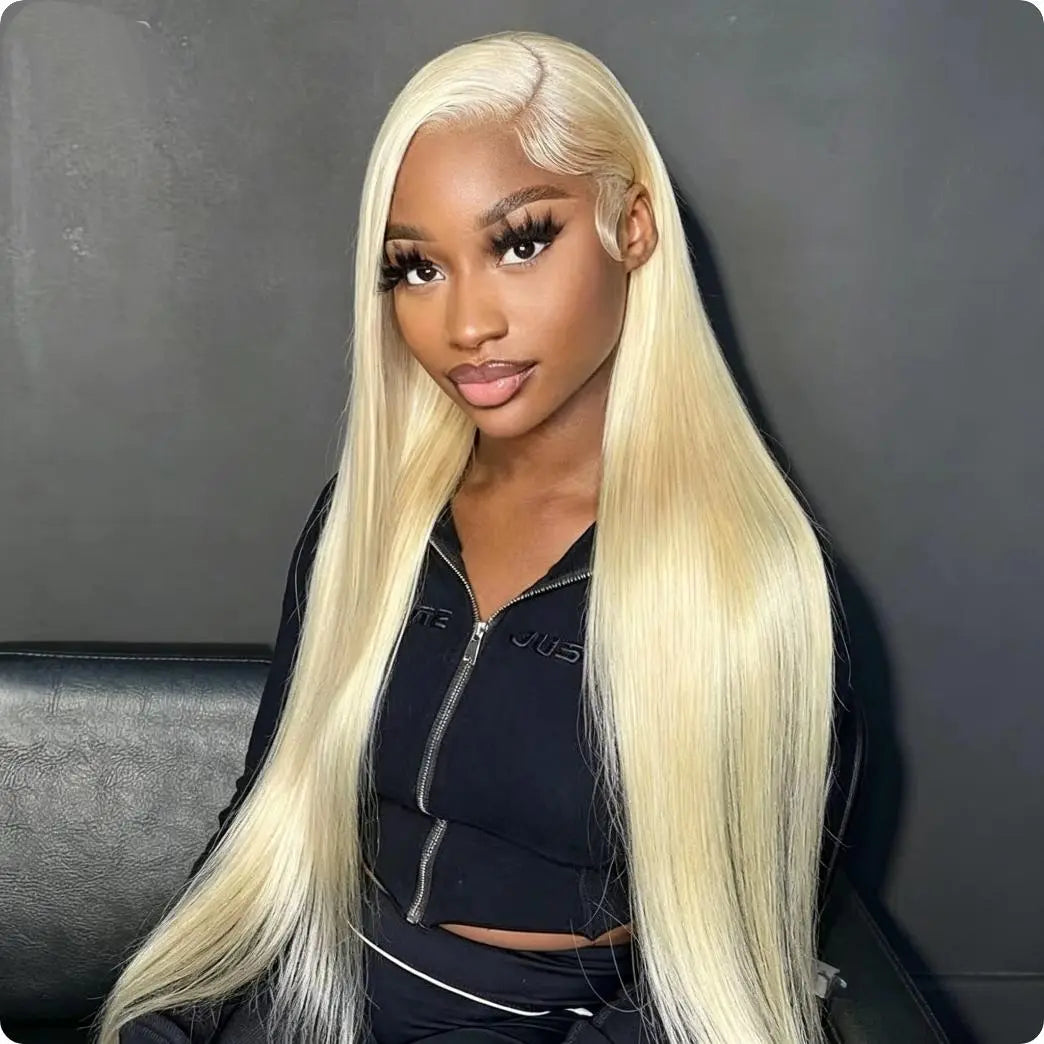Hot Star 613 13X6 HD Transparent Lace Front Wig Human Hair 40 Inch 180 Density Blonde Wig Straight Pre Plucked with Baby Hair