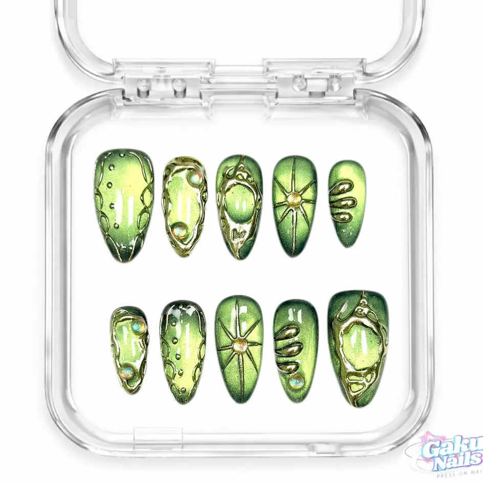Gakunails MEDIUM ALMOND Collection - 23Mm Length Handmade Press on Nails with Toolkit & Reusable Design for Eco-Friendly Beauty Sticky Tabs Debonder