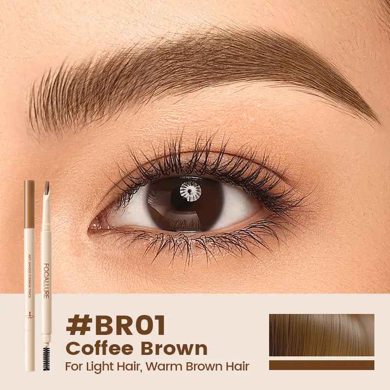 FOCALLURE Eversharp Blade Cosmetic Eyebrow Pencil with Sharpener, Waterproof, Smudge-Proof, High Pigmented, Break-Resistant, Non-Caking, Smooth Pre-Filled Natural-Looking Makeup Eyebrow Pencil