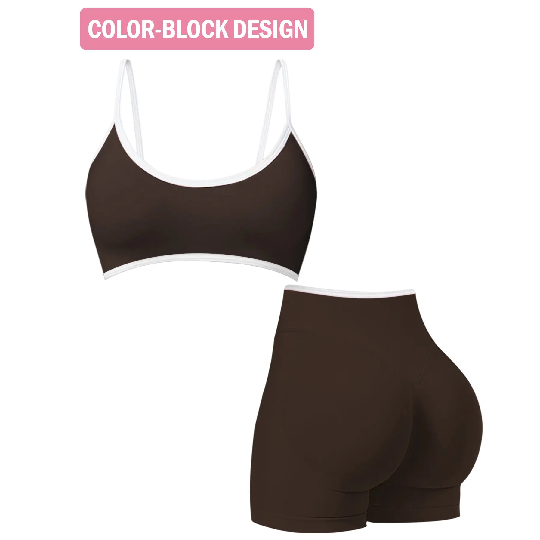 Jetjoy 2 Pieces Workout Sets for Women, Leopard Womens 2 Piece Workout Sets Seamless Color Block Spaghetti Straps Sports Bra Scrunch Butt Lifting High Waist Shorts Gym Set Tracksuit