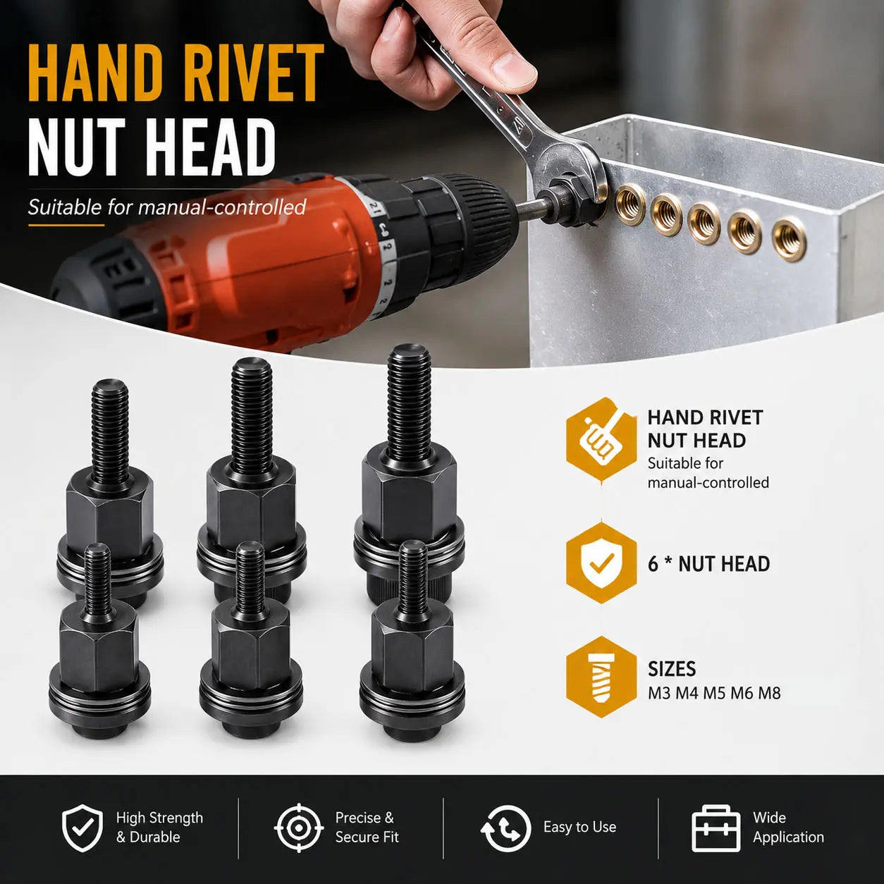 Head Rivet Nut Tool, M3 M4 M5 M6 M8 Rivnut Kit, Carbon Steel Rivnut Set, Threaded Rivet Nut Kit, Manual Riveter Rivnuts Tool Accessory for Automotive Repair Warehouses,Fathersdaygift