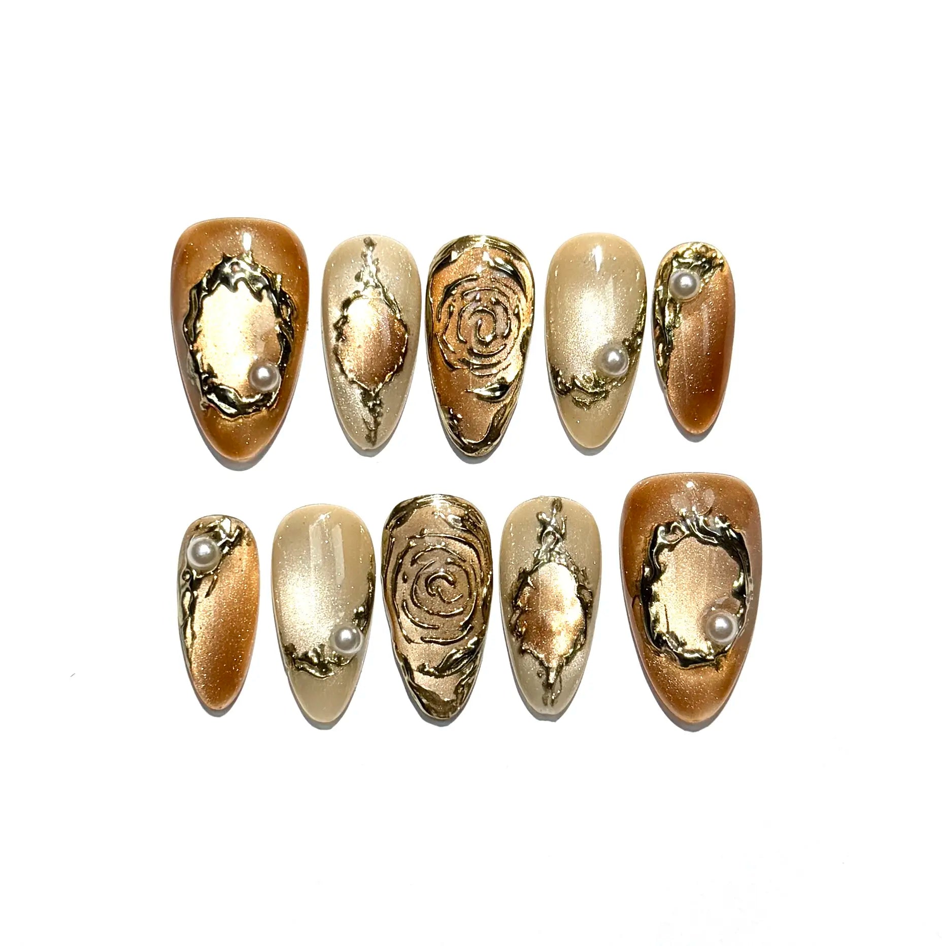 Gakunails MEDIUM ALMOND Collection - 23Mm Length Handmade Press on Nails with Toolkit & Reusable Design for Eco-Friendly Beauty Sticky Tabs Debonder