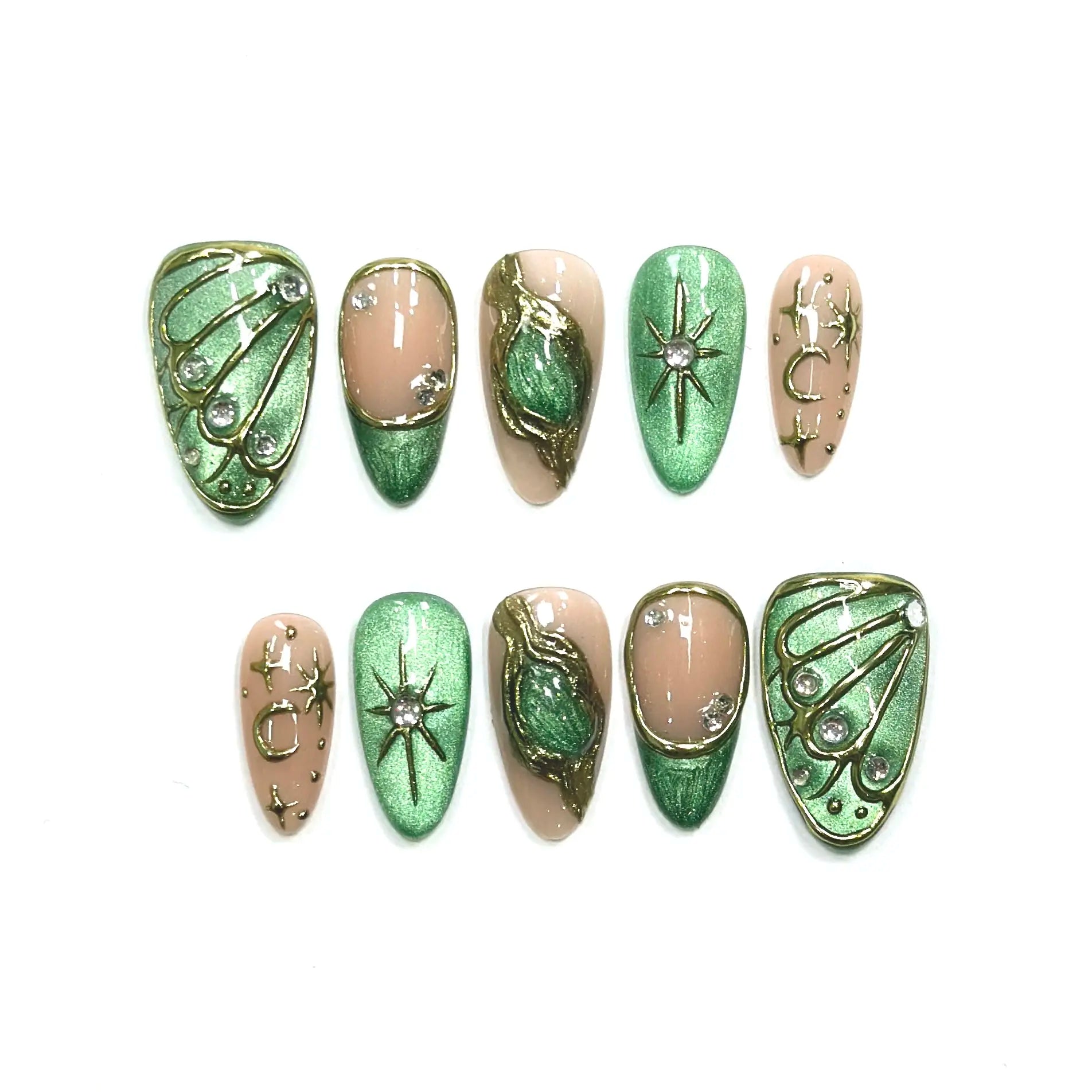 Gakunails MEDIUM ALMOND Collection - 23Mm Length Handmade Press on Nails with Toolkit & Reusable Design for Eco-Friendly Beauty Sticky Tabs Debonder