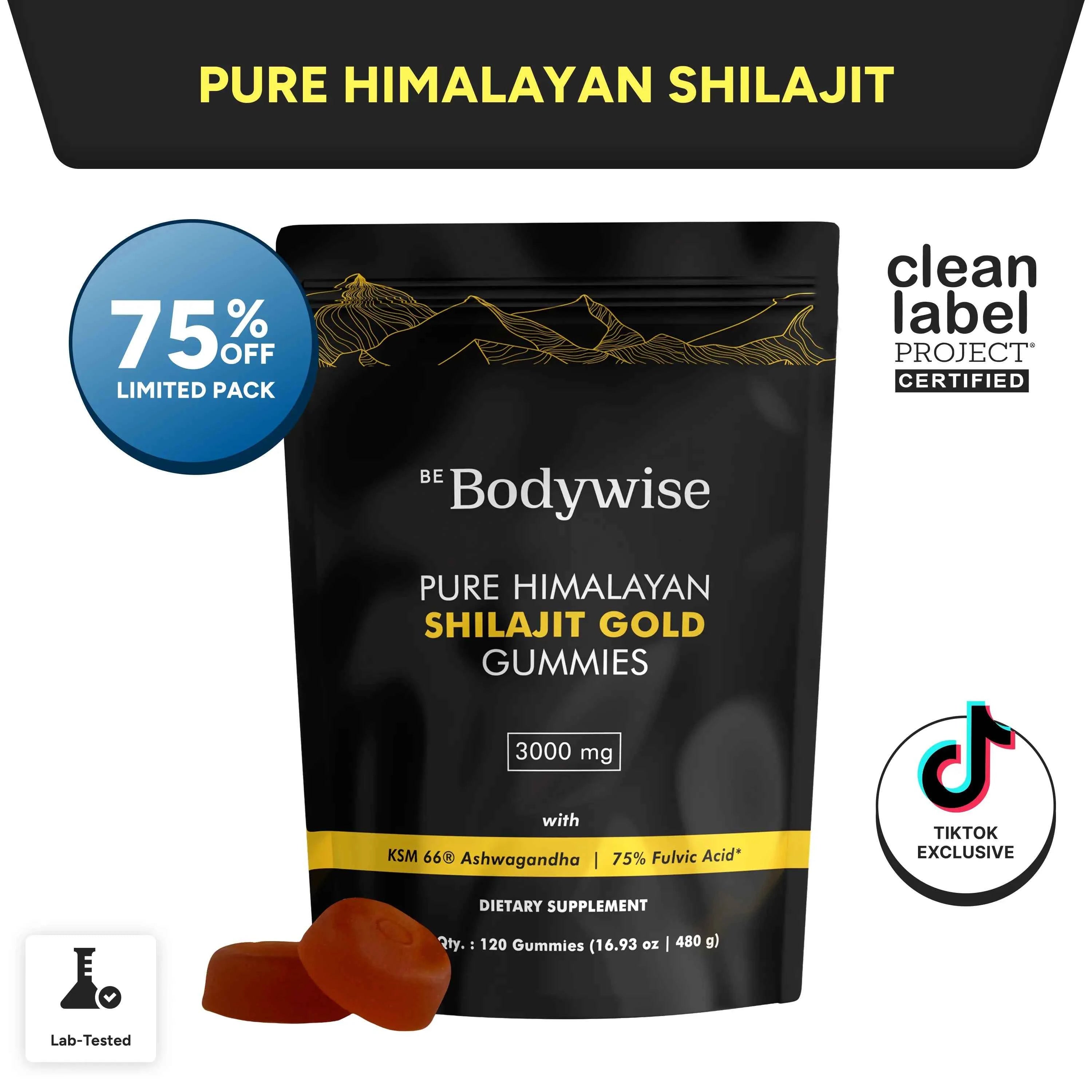 Be Bodywise by Root Labs Pure Himalayan Shilajit Gummies | New Year New Me Edition | 3000 Mg with KSM-66 Ashwagandha, Gokshura, Saffron, Black Musli | Fulvic Acid & 85+ Trace Minerals | No Added Sugar | Natural Strength, Focus & Stamina Support
