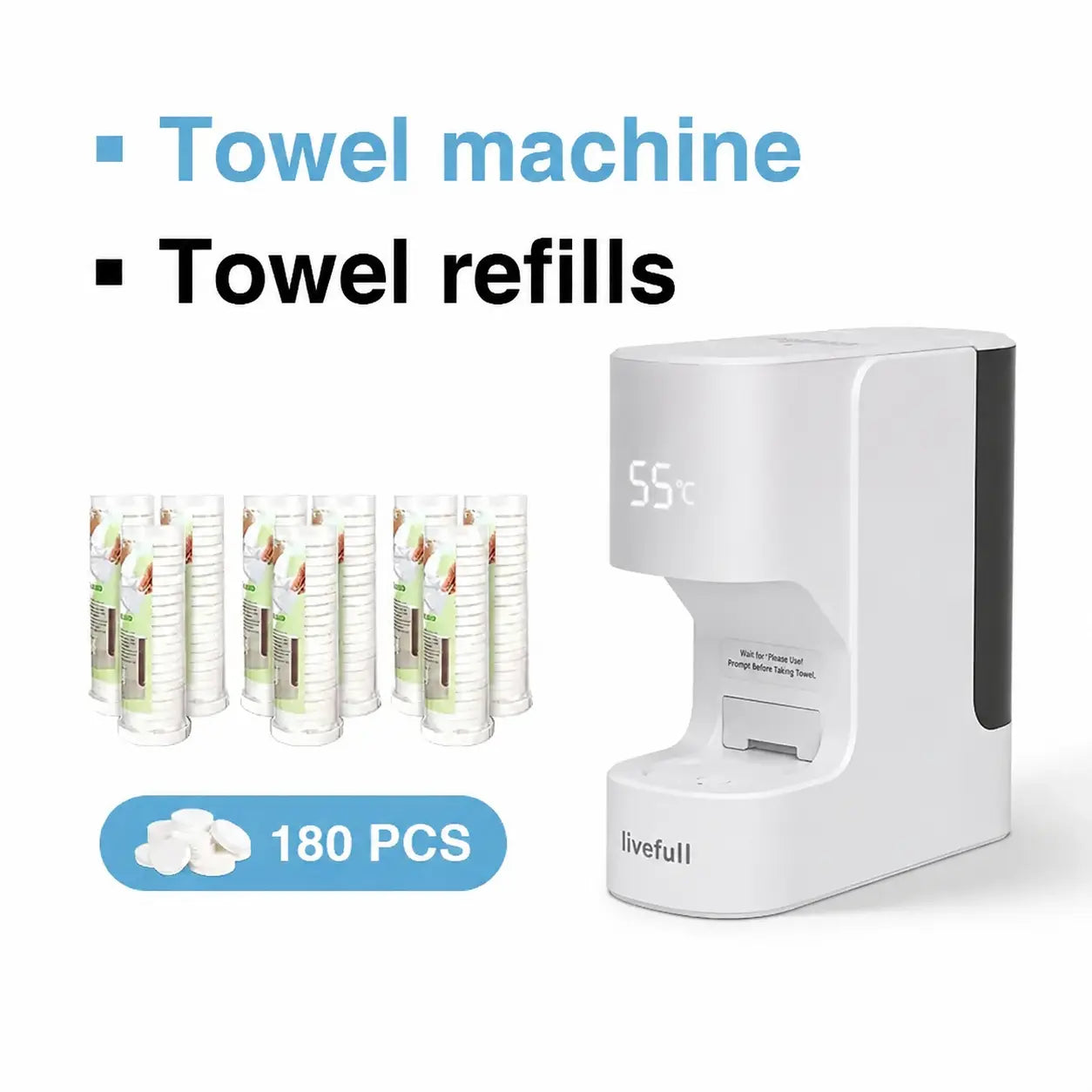 Livefull CL01 Facial Towel Warmer, Automatic Dispenser, 55°C Warm Towels, 20 Compressed Towels Included, Home Spa Device