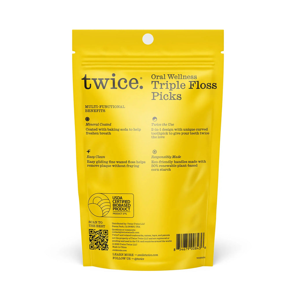 Twice Floss Picks with 3-Strands – Wax-Coated Floss & Toothpick, Strong Mint