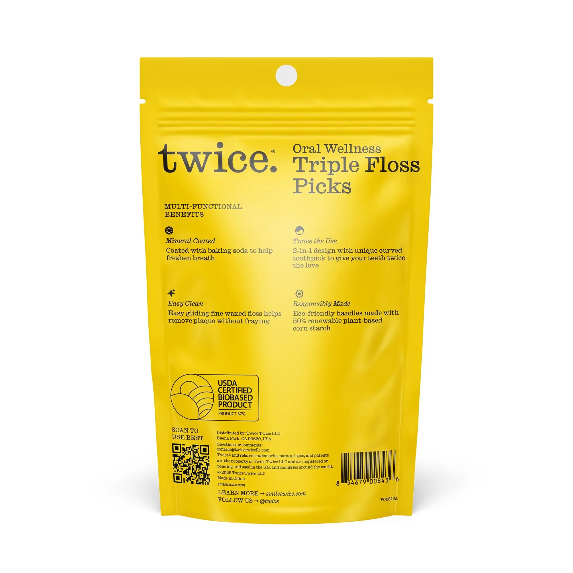 Twice Floss Picks with 3-Strands – Wax-Coated Floss & Toothpick, Strong Mint