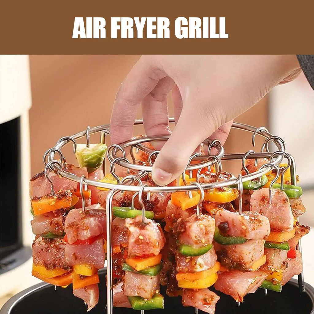 2 Counts Air Fryer Skewer Rack, round Grill with Stainless Steel, Flat Edges
