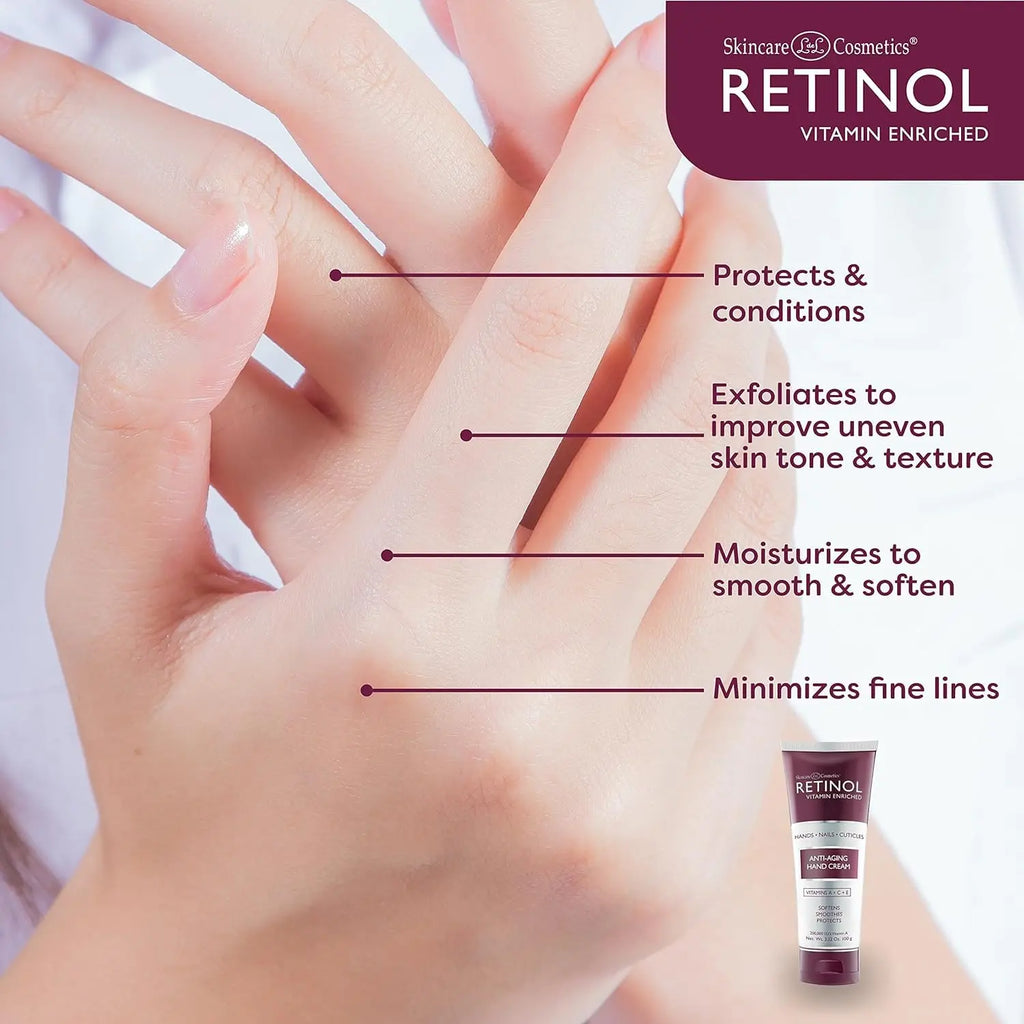 3-Pack: Retinol Anti-Aging Hand Cream - Vitamin a Retinol + Vitamins C & E + Green Tea Extract - Hands, Nails & Cuticles - LIVAURA