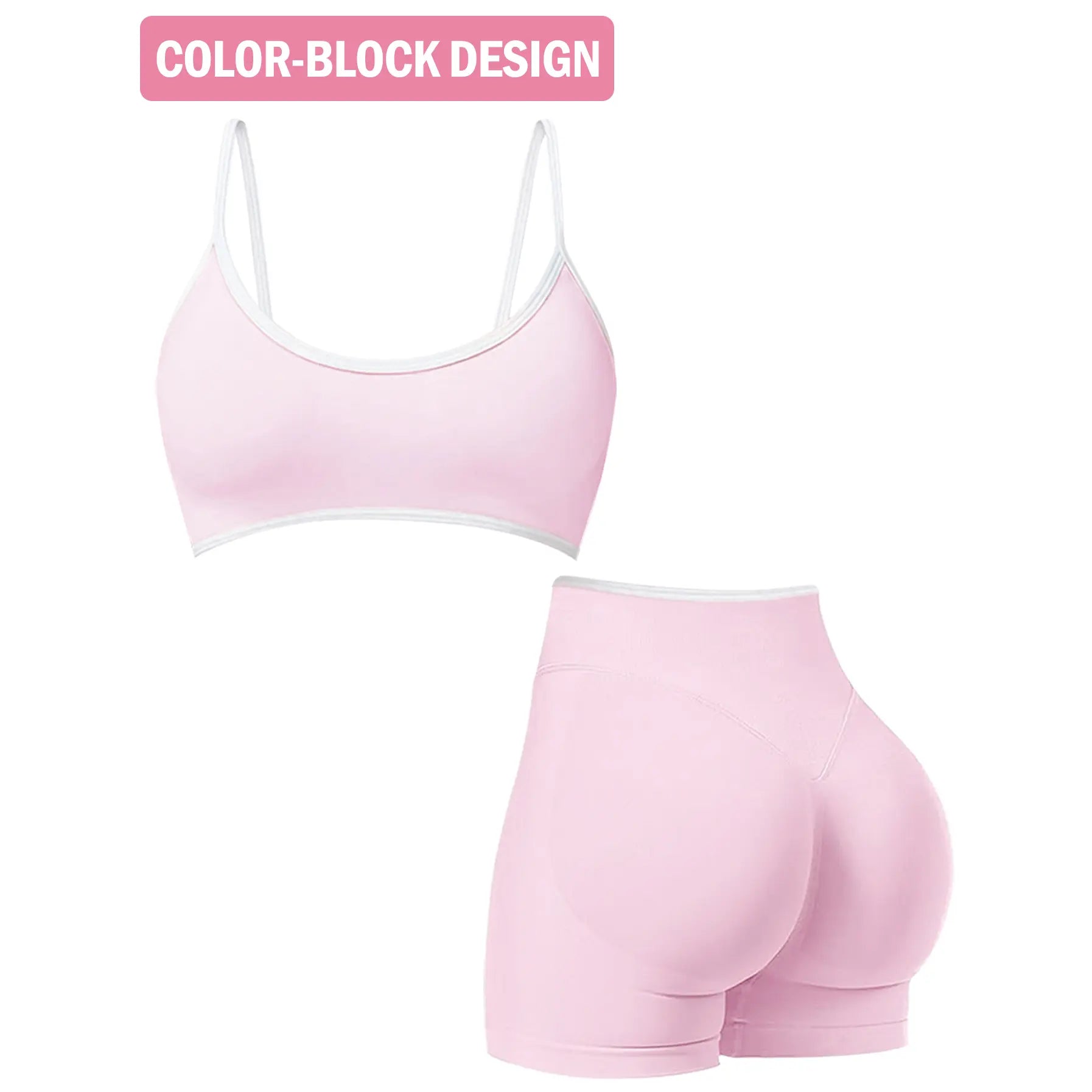 Jetjoy 2 Pieces Workout Sets for Women, Leopard Womens 2 Piece Workout Sets Seamless Color Block Spaghetti Straps Sports Bra Scrunch Butt Lifting High Waist Shorts Gym Set Tracksuit
