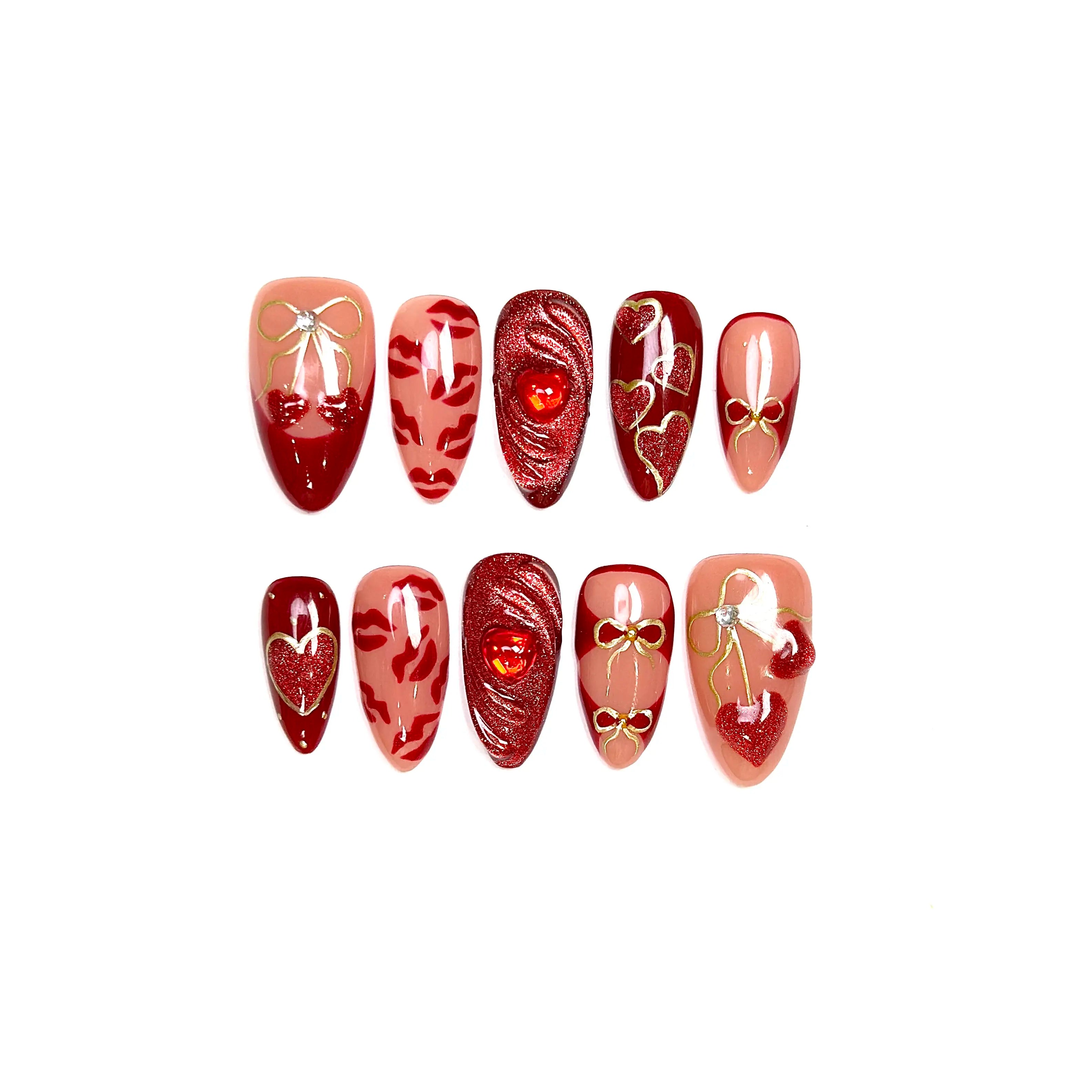 Gakunails MEDIUM ALMOND Collection - 23Mm Length Handmade Press on Nails with Toolkit & Reusable Design for Eco-Friendly Beauty Sticky Tabs Debonder