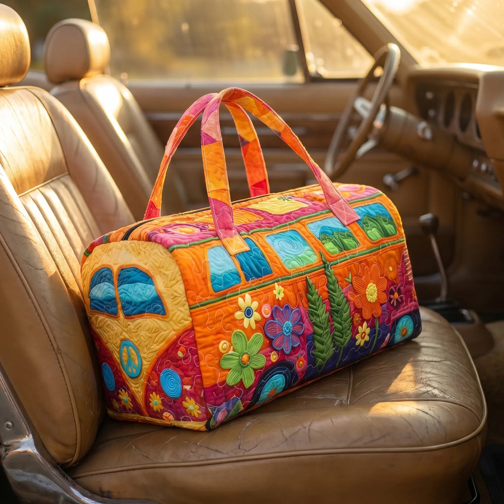 Boho Quilted Weekender Duffele Bag for Women - Vibrant Hippie-Inspired Hippie Stuff Large Tote, Lightweight Travel Bag with Soft Fabric, Adjustable Shoulder Strap, Wrist Strap, Ideal for Short Trips, Overnight Stays