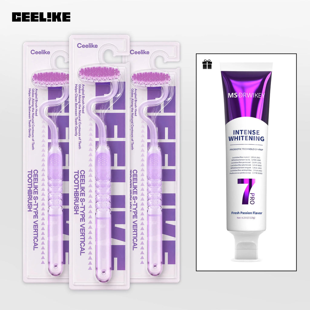 CEELIKE S-Shaped Toothbrush - Ergonomic Curved Handle, Soft Bristles for Deep Oral Cleaning, Comfortable Daily Oral Care, Non-Medical