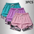 3PCS Women'S Sports Shorts, Camo Lined Polyester Athletic Shorts, Elastic Drawstring Waist, Casual Lightweight Shorts for Running, Gym Workouts & Daily Casual Wear,Summerwins