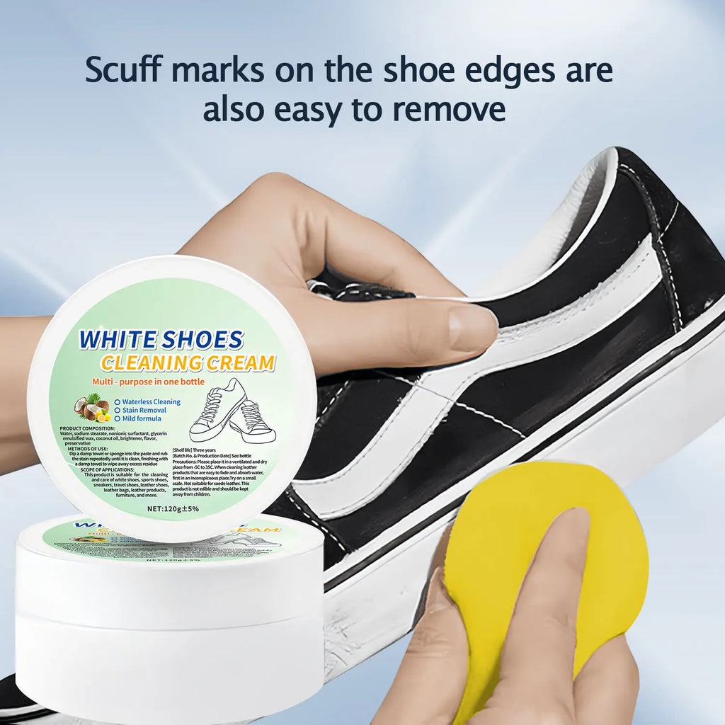 White Shoe Cleaning Cream with Sponge Applicator - Multi-Purpose Leather Upholstery & Footwear Cleaner for Sneakers, Canvas Shoes Casual