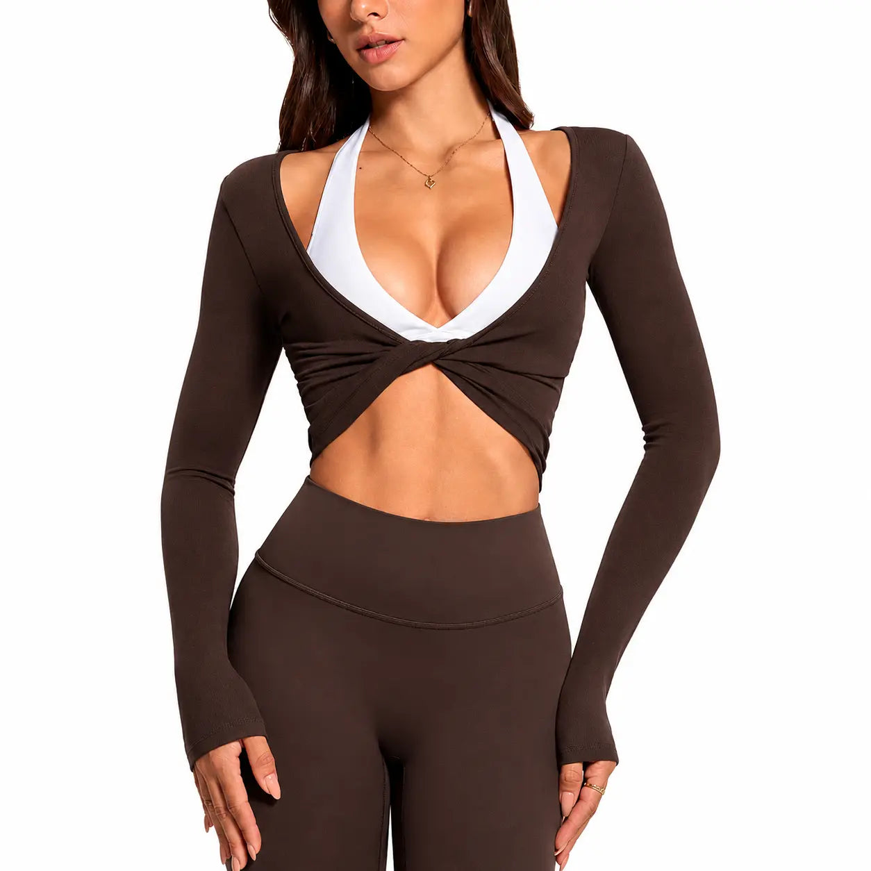 2026 Fireswan 2-Way Wear Twist Front & Back Long Sleeve Yoga Top Women'S Backless Workout Crop Top Soft Stretch Activewear