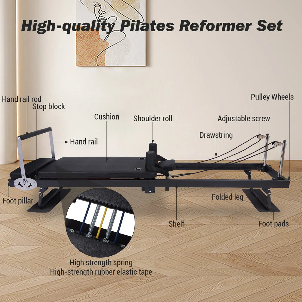 Pilates Reformer Machine 77.5 in Foldable Pilates Equipment for Home Gym Workout,Adjustability Pilates Workout Equipment with Resistance Ropes for Advanced and Beginners
