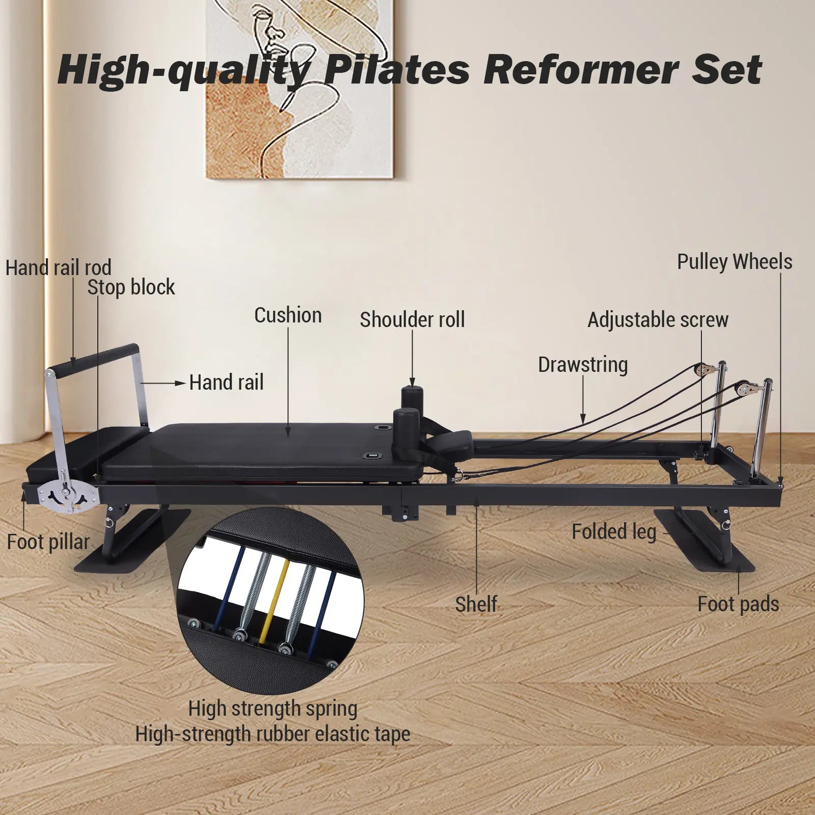 Pilates Reformer Machine 77.5 in Foldable Pilates Equipment for Home Gym Workout,Adjustability Pilates Workout Equipment with Resistance Ropes for Advanced and Beginners