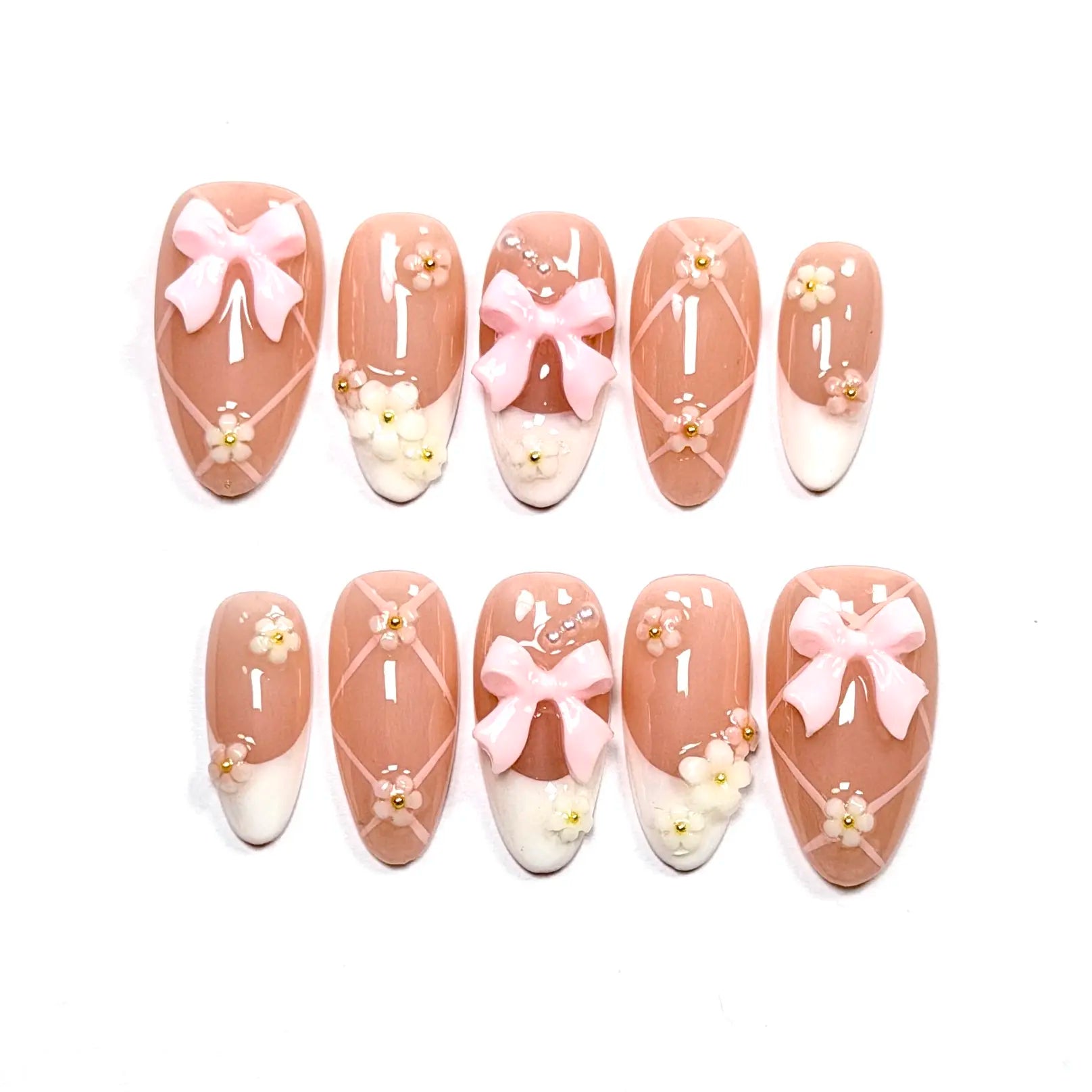 Gakunails MEDIUM ALMOND Collection - 23Mm Length Handmade Press on Nails with Toolkit & Reusable Design for Eco-Friendly Beauty Sticky Tabs Debonder