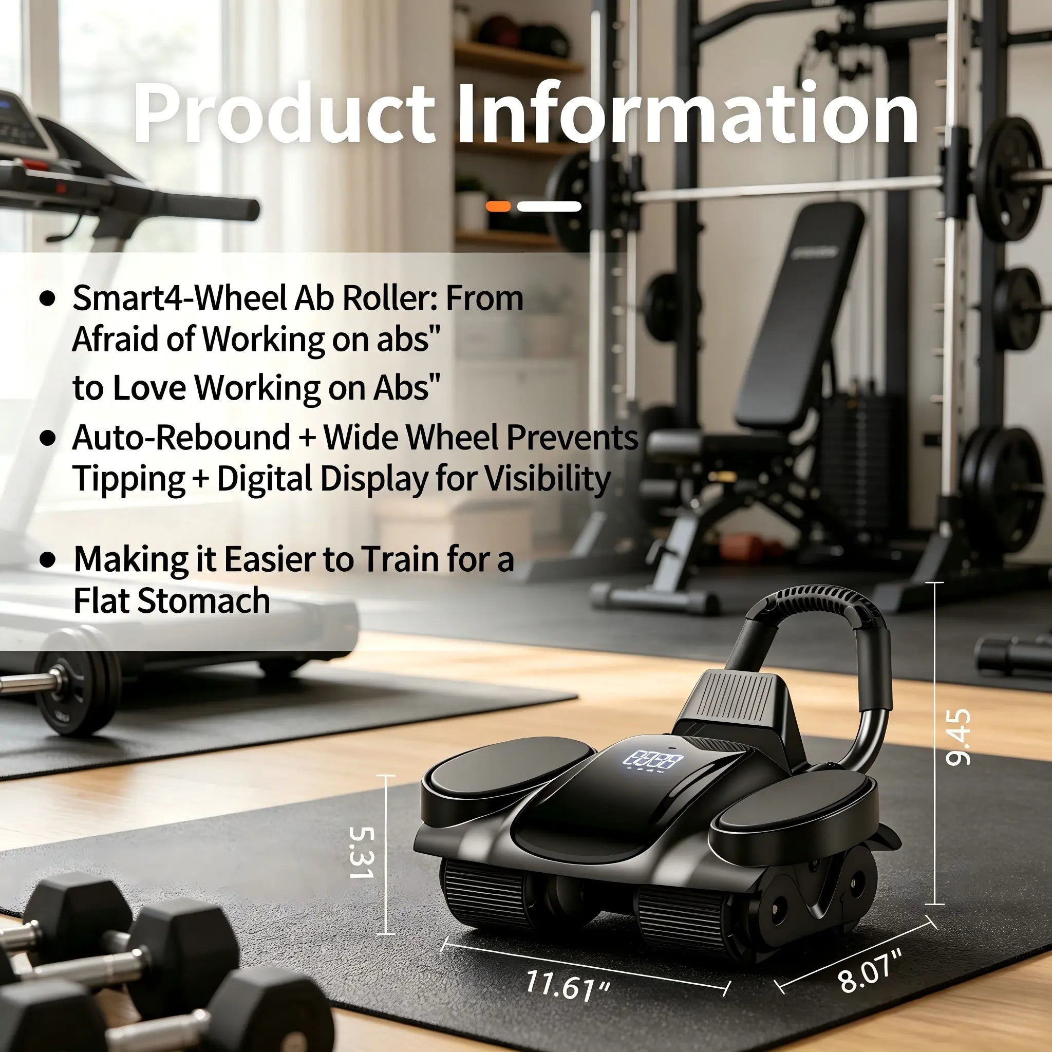 4 Wheel Auto Rebound Ab Roller with Digital Counter, Thick Elbow Pad & Phone Holder, Smooth Core、 Trainer for Home Gym Unisex Fitness Equipment Abdominal Exercise Equipment Abdominal Workout Machine Foam Roller Ab Roller Ab Roller Wheel Glutes Trainer