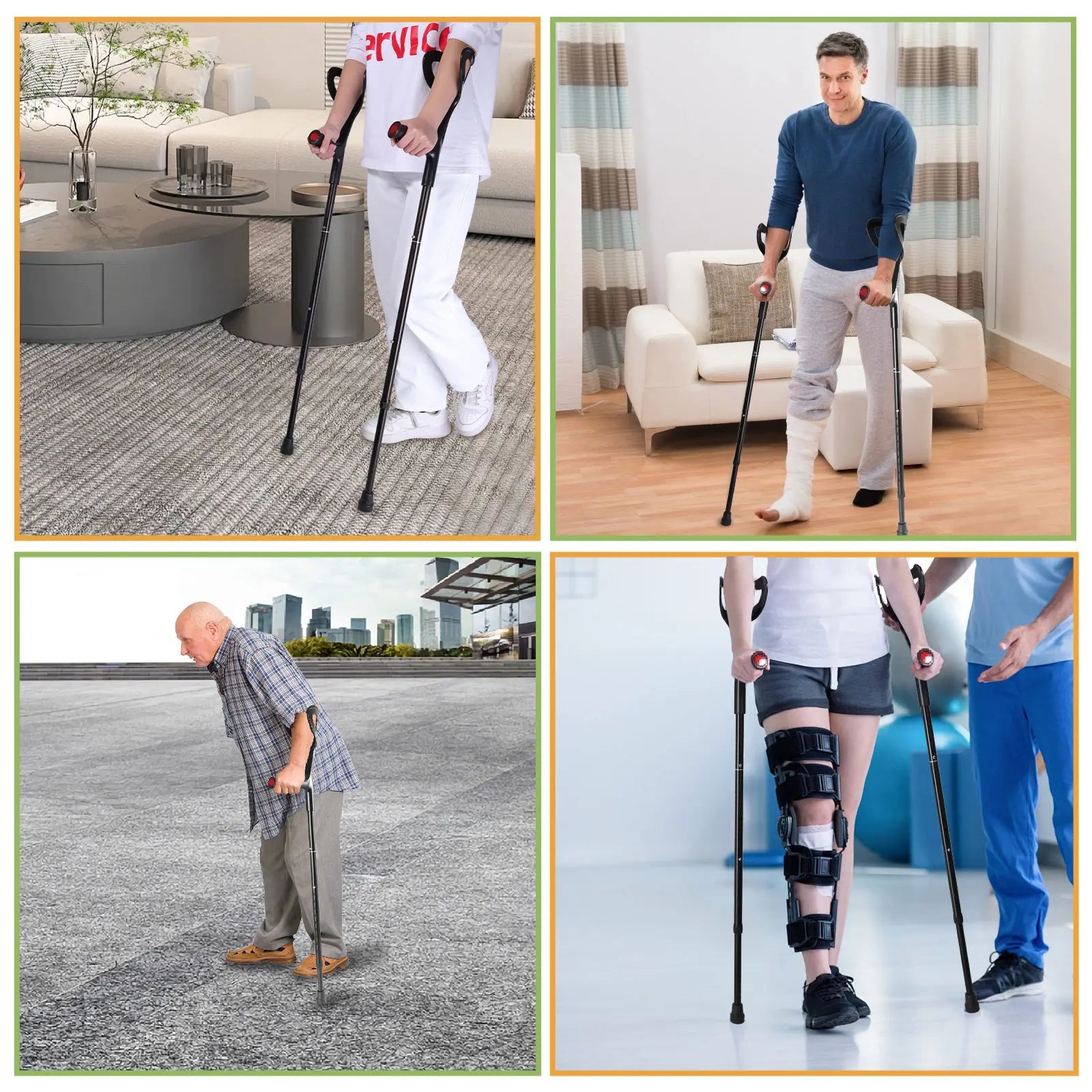 Forearm Crutches for Adults (1 Pair), Lightweight Elbow Crutches with 10 Adjustable Heights 30.4"-39.4", No Underarm Pain Medical Crutches with Anti-Slip Foot Pads & Safety Warning Lights, Portable for Post Surgery Injury Seniors Indoor Outdoor