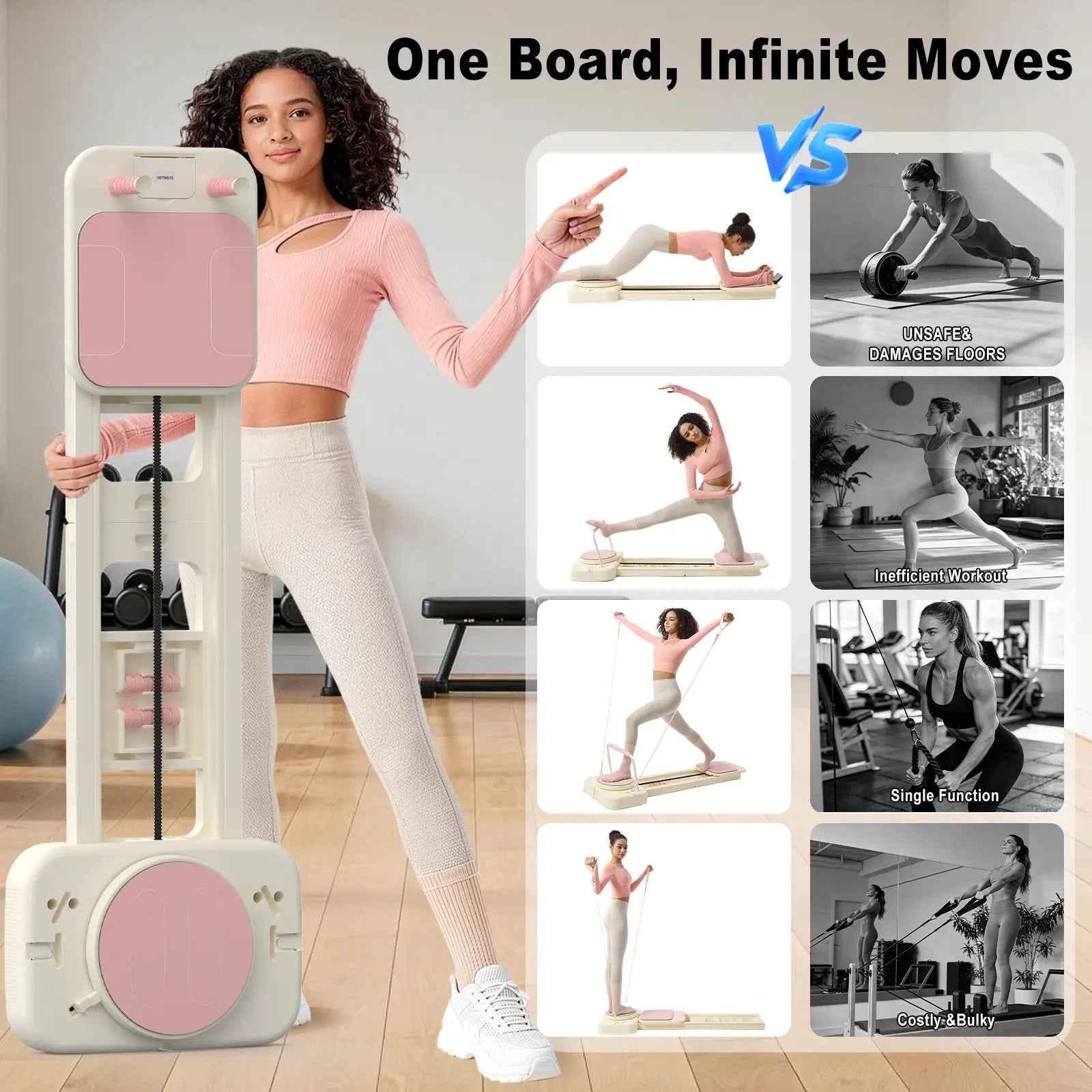 HOTWAVE Portable Pilates Reformer, 7-In-1 Pilates Board for Home Gym, Foldable Machine with High-Strength Steel Rails 440Lbs Max Capacity, Adjustable 20Lbs & 60Lbs Resistance Bands, Professional Full-Body Sculpting Equipment Summerwins Summerwins