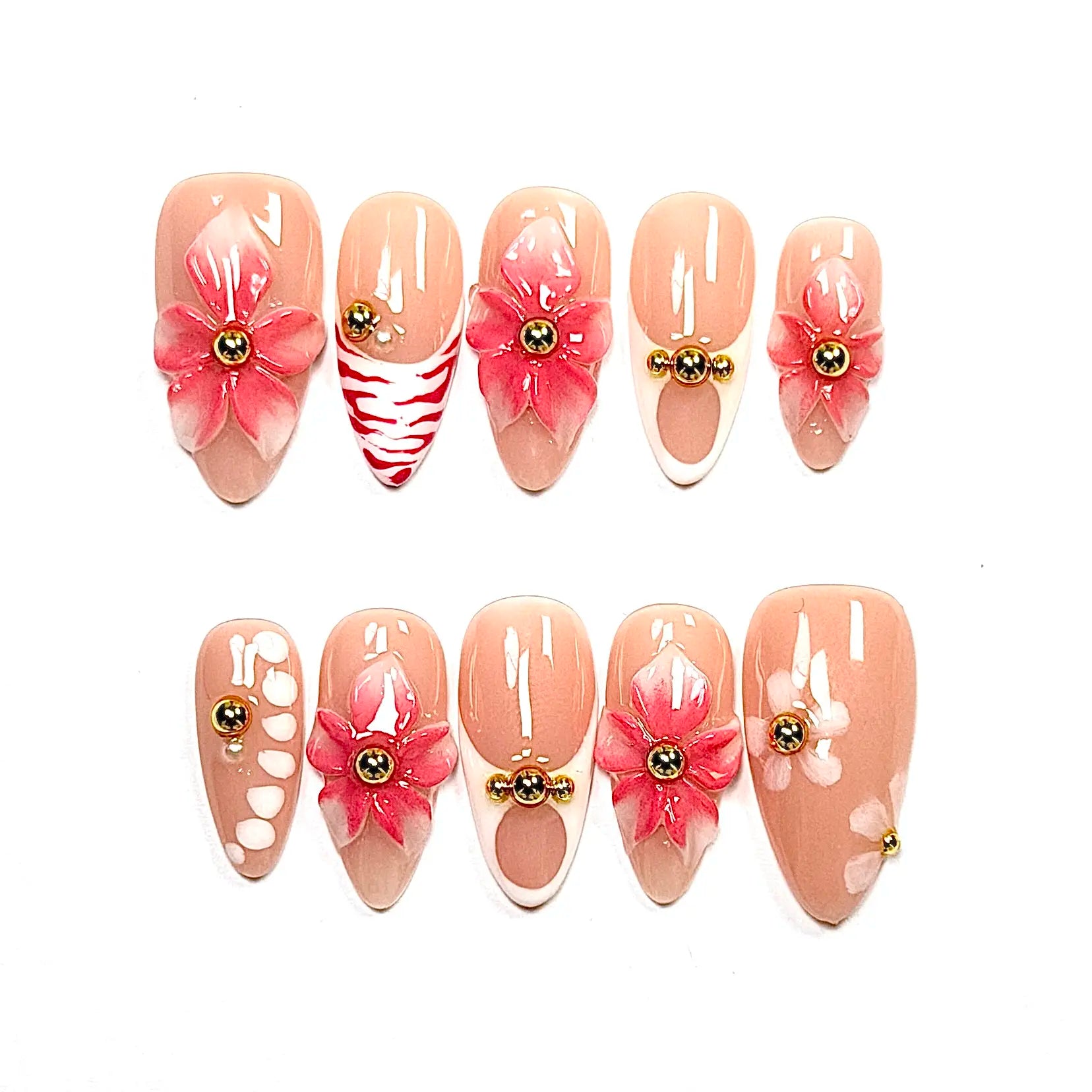 Gakunails MEDIUM ALMOND Collection - 23Mm Length Handmade Press on Nails with Toolkit & Reusable Design for Eco-Friendly Beauty Sticky Tabs Debonder