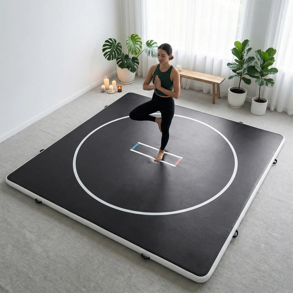 Inflatable Wrestling Mat 10FT / 13FT X 4IN, PVC Portable Wrestling Mats for Home, 4" Thick Jiu Jitsu Mats with Circles for Wrestling, Martial Arts, Jitsu, BJJ, Boxing, MMA, Judo Indoor Outdoor Use