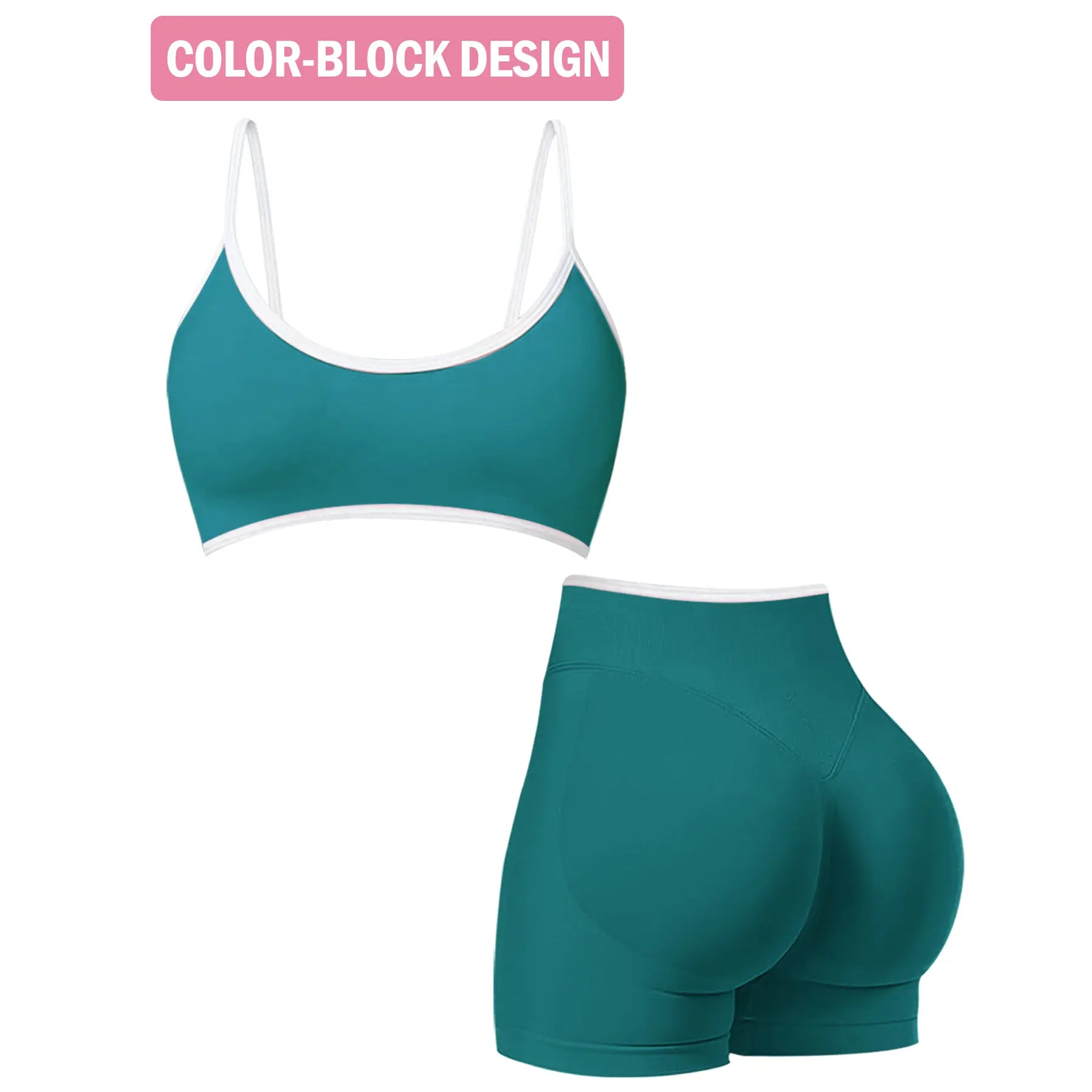 Jetjoy 2 Pieces Workout Sets for Women, Leopard Womens 2 Piece Workout Sets Seamless Color Block Spaghetti Straps Sports Bra Scrunch Butt Lifting High Waist Shorts Gym Set Tracksuit