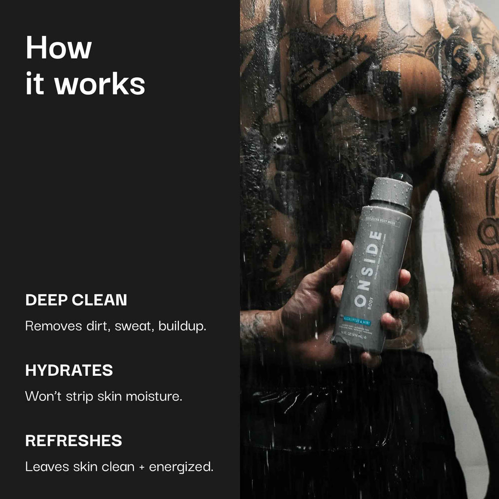 ONSIDE Deep Clean Body Wash | Removes Sweat, Dirt & Buildup | Maintains Skin Balance, Soothes & Refreshes | Dermatologist Tested + Sulfate, Paraben & Phthalate Free