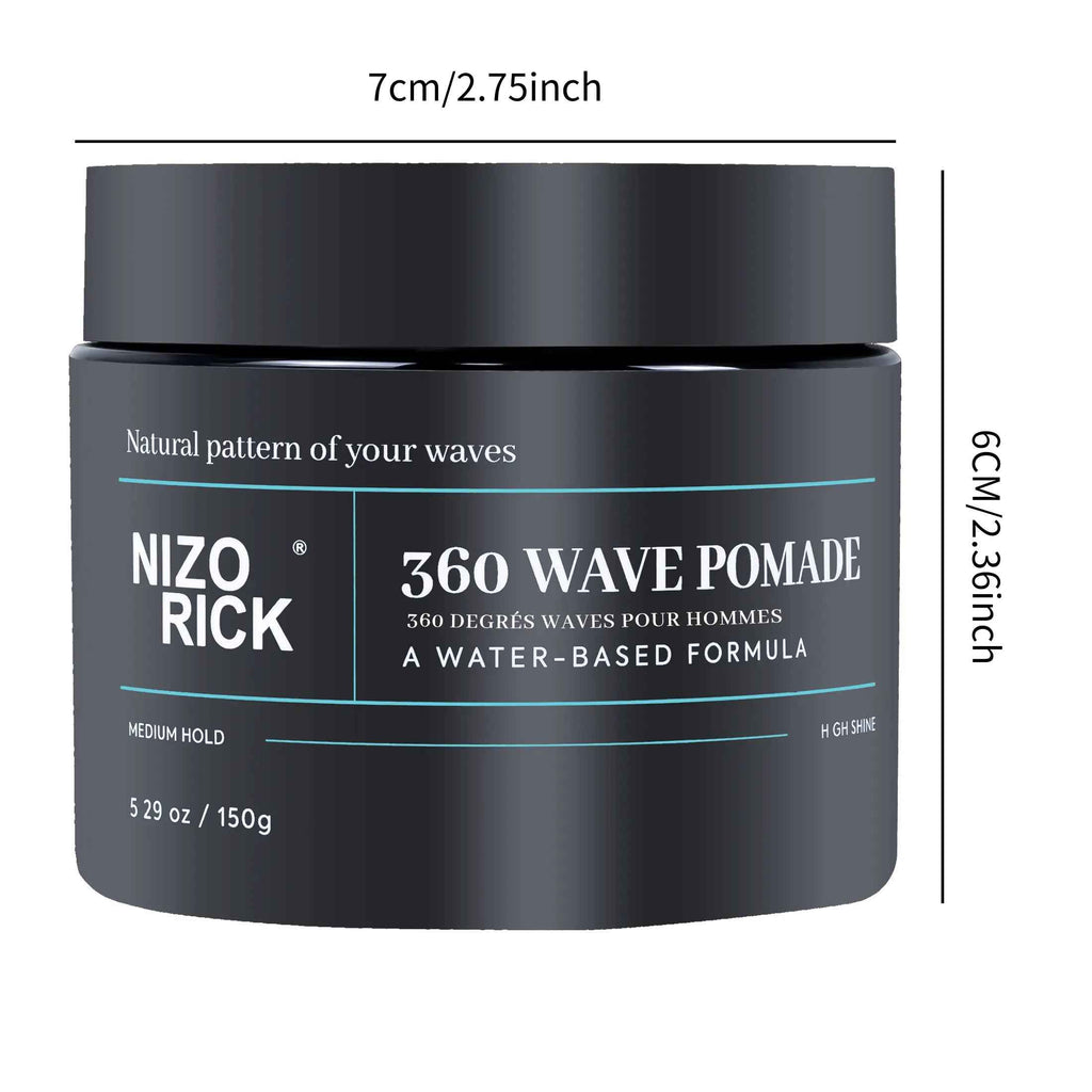 360 Wave Pomade for Men - Strong Hold Water-Based Styling for Defined Waves Non-Greasy Finish, 150G