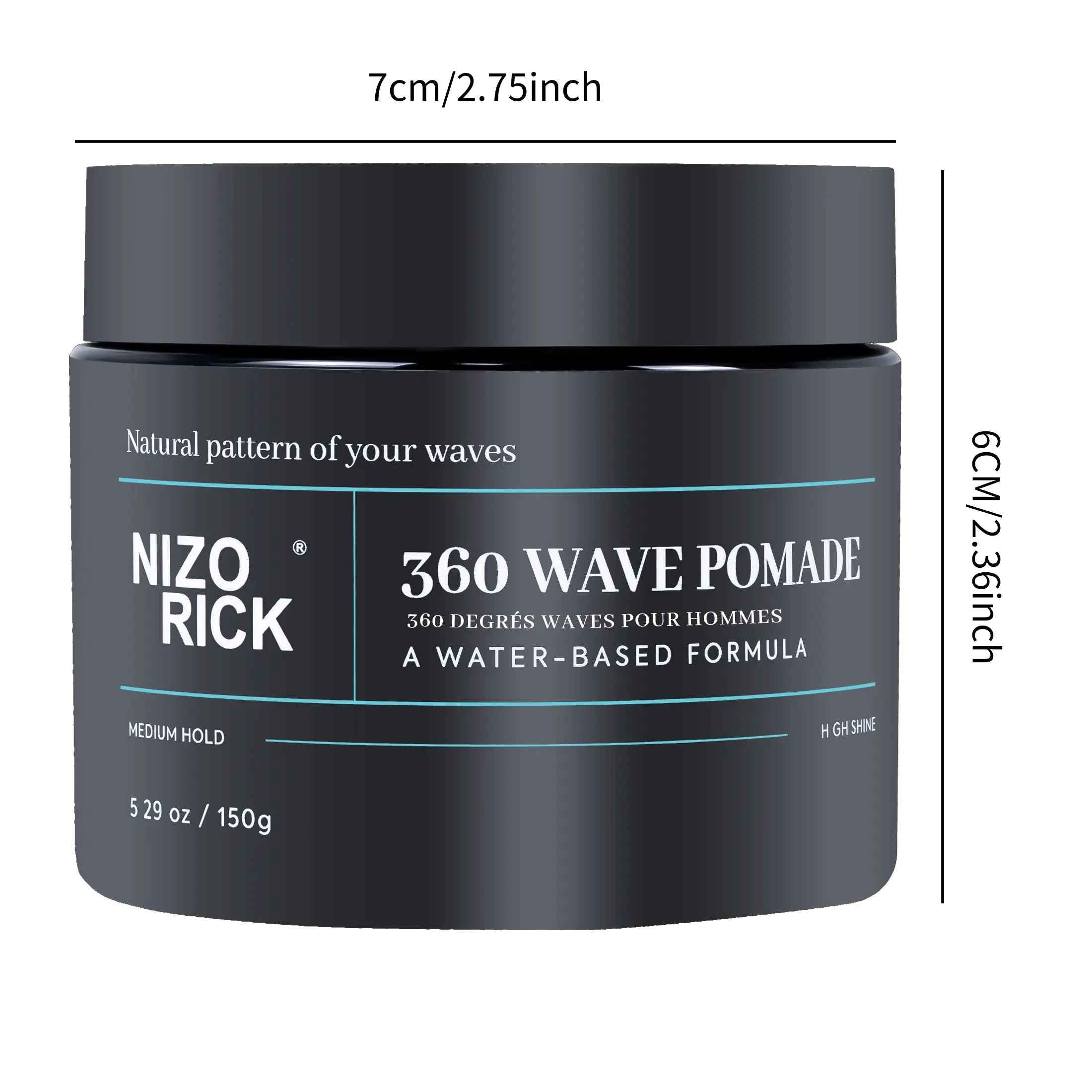 360 Wave Pomade for Men - Strong Hold Water-Based Styling for Defined Waves Non-Greasy Finish, 150G
