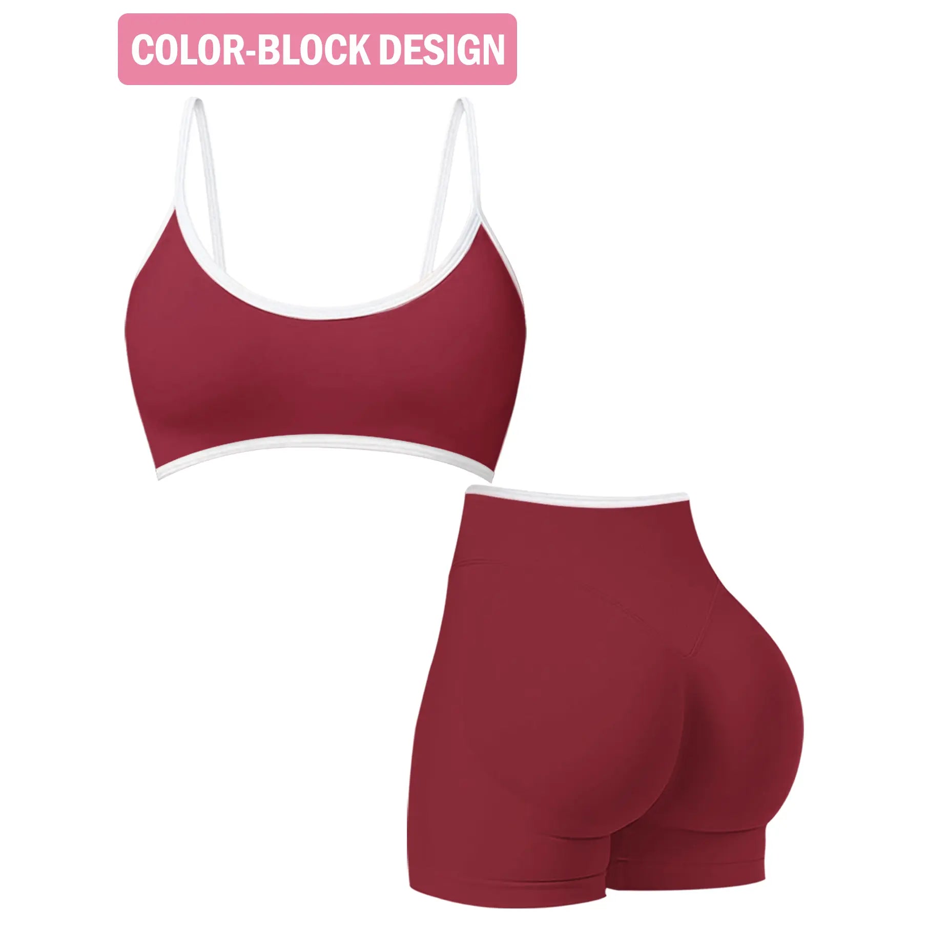 Jetjoy 2 Pieces Workout Sets for Women, Leopard Womens 2 Piece Workout Sets Seamless Color Block Spaghetti Straps Sports Bra Scrunch Butt Lifting High Waist Shorts Gym Set Tracksuit