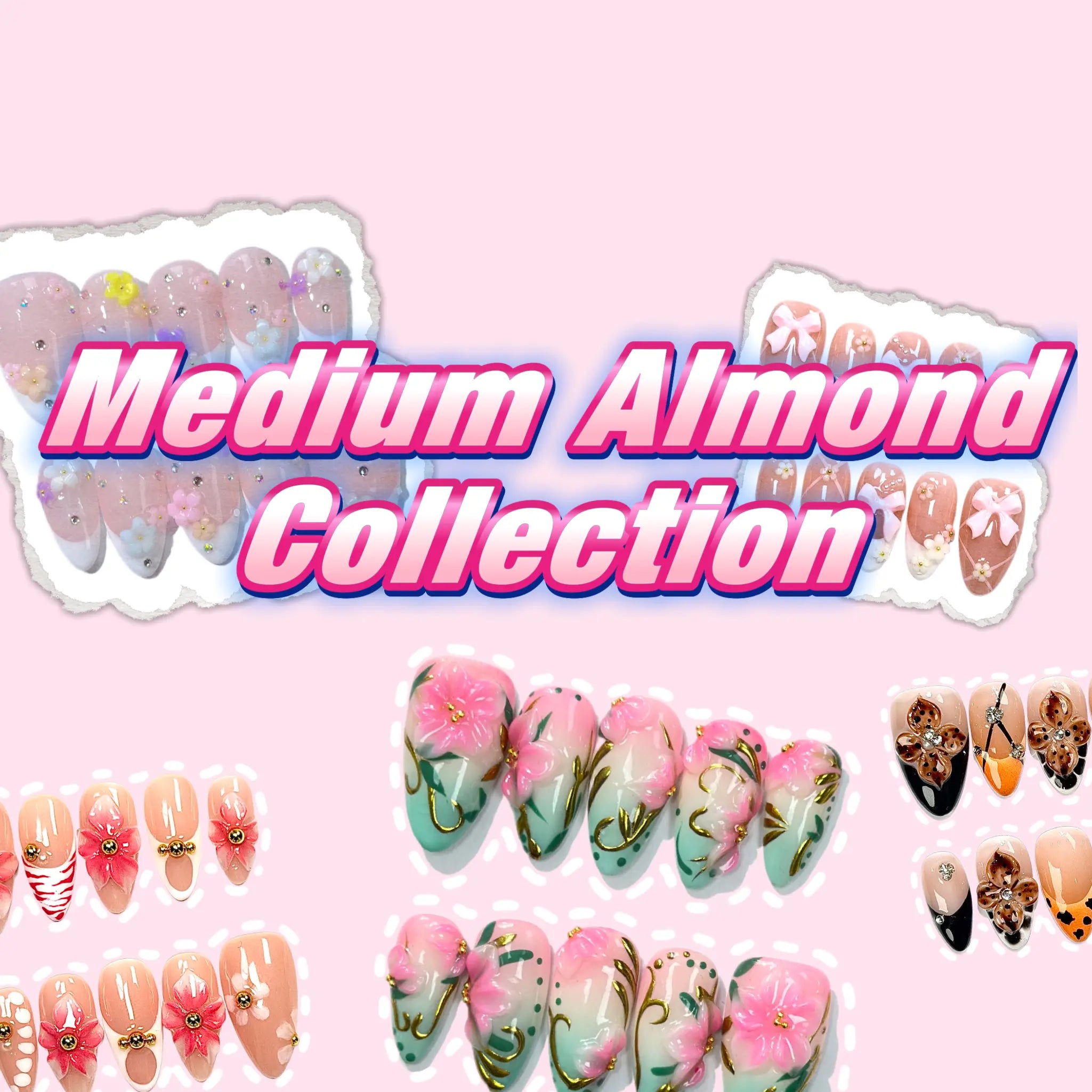 Gakunails MEDIUM ALMOND Collection - 23Mm Length Handmade Press on Nails with Toolkit & Reusable Design for Eco-Friendly Beauty Sticky Tabs Debonder